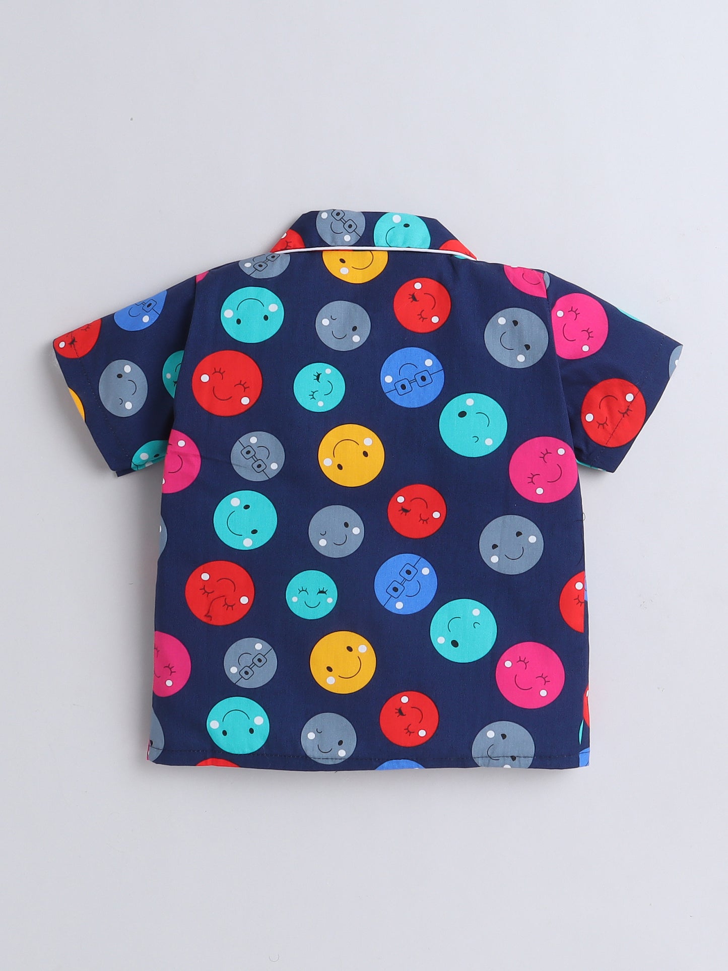 Half Sleeves Cotton Polka Dots Printed Night Suit Set Navy Blue
