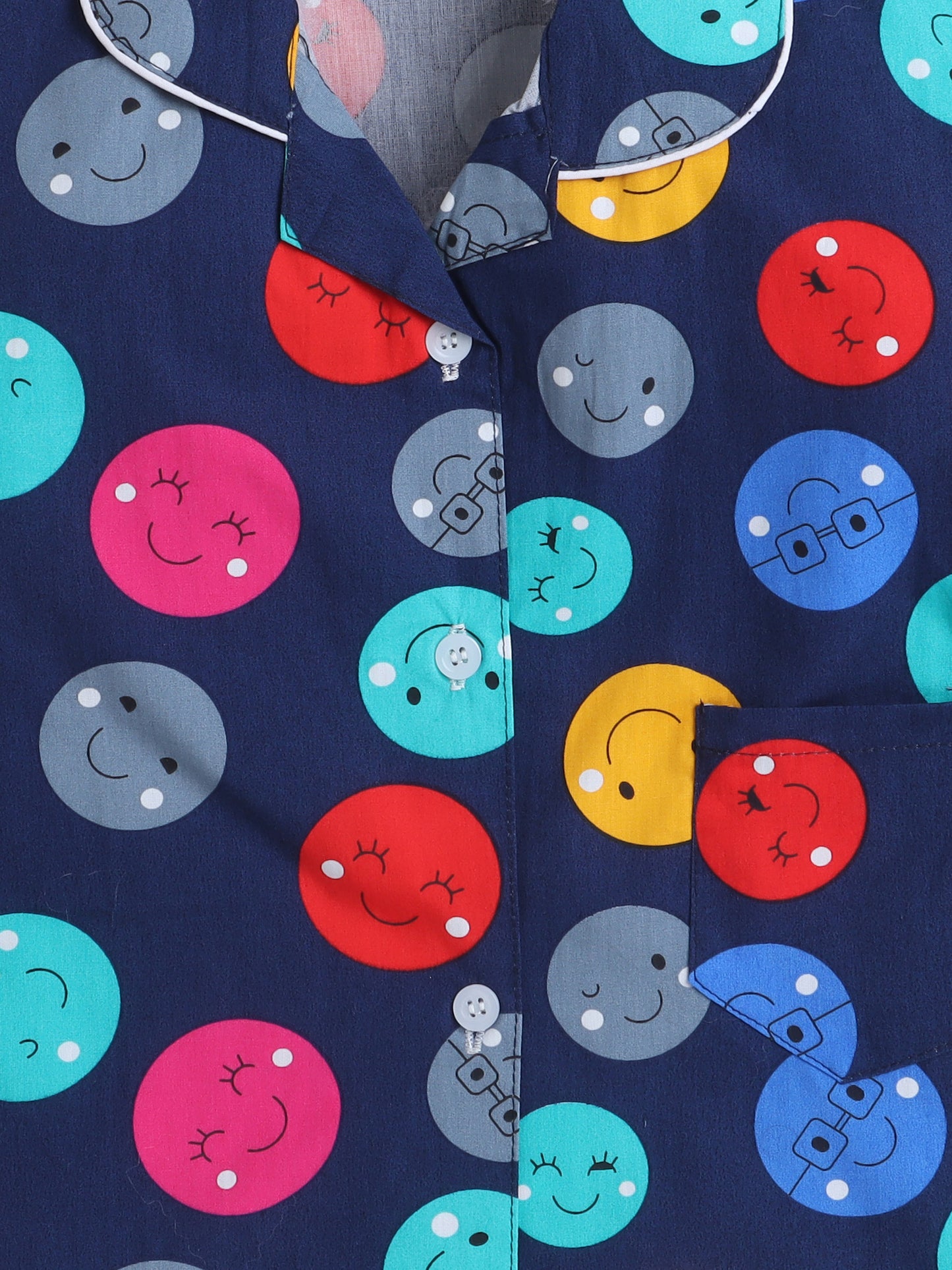 Half Sleeves Cotton Polka Dots Printed Night Suit Set Navy Blue