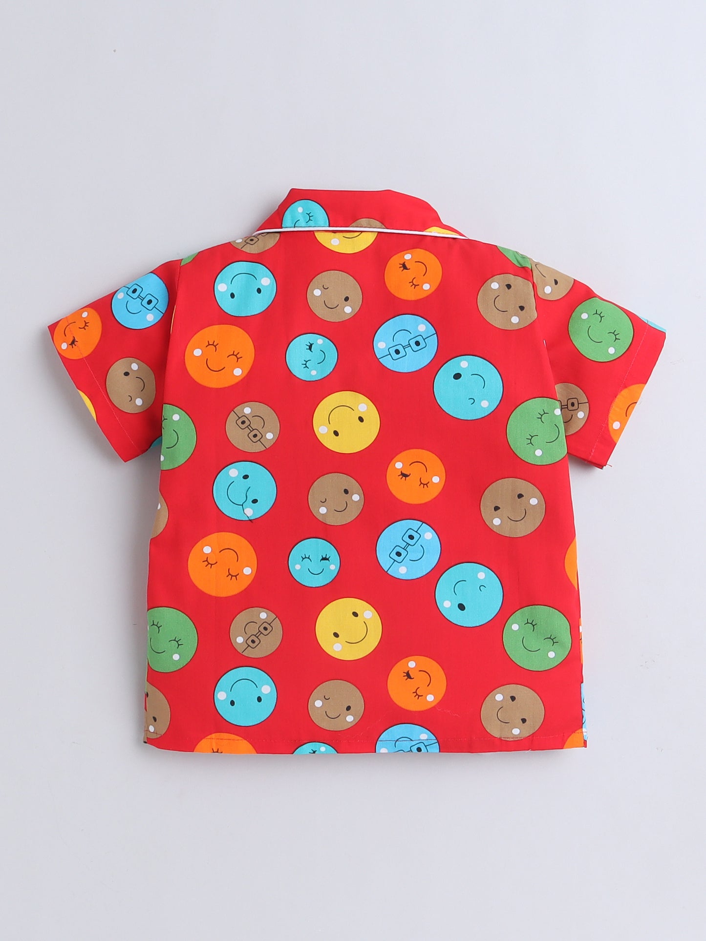 Half Sleeves Cotton Polka Dots Printed Night Suit Set Red