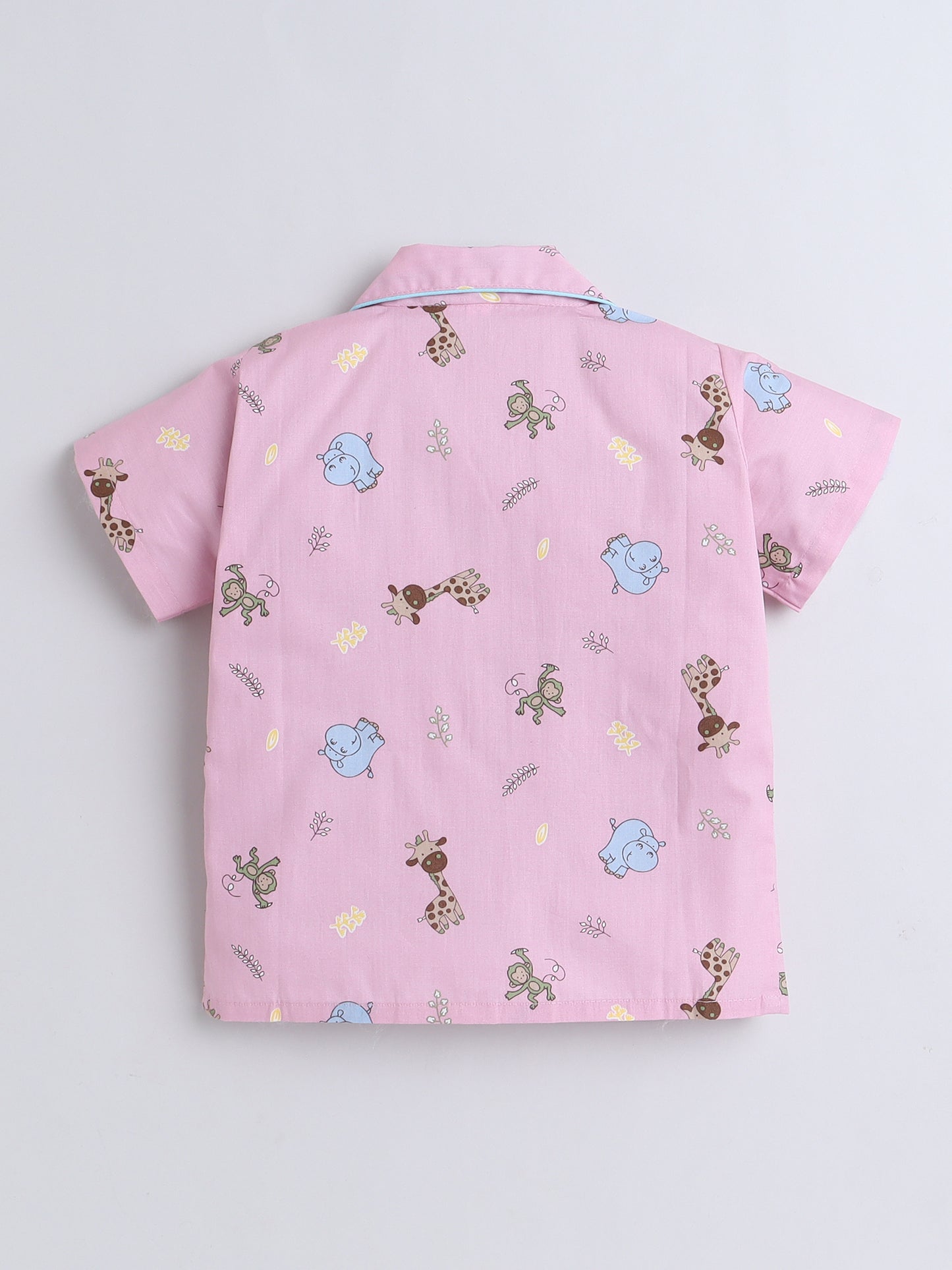 Half Sleeves Animal Cotton Printed Night Suit Set Pink