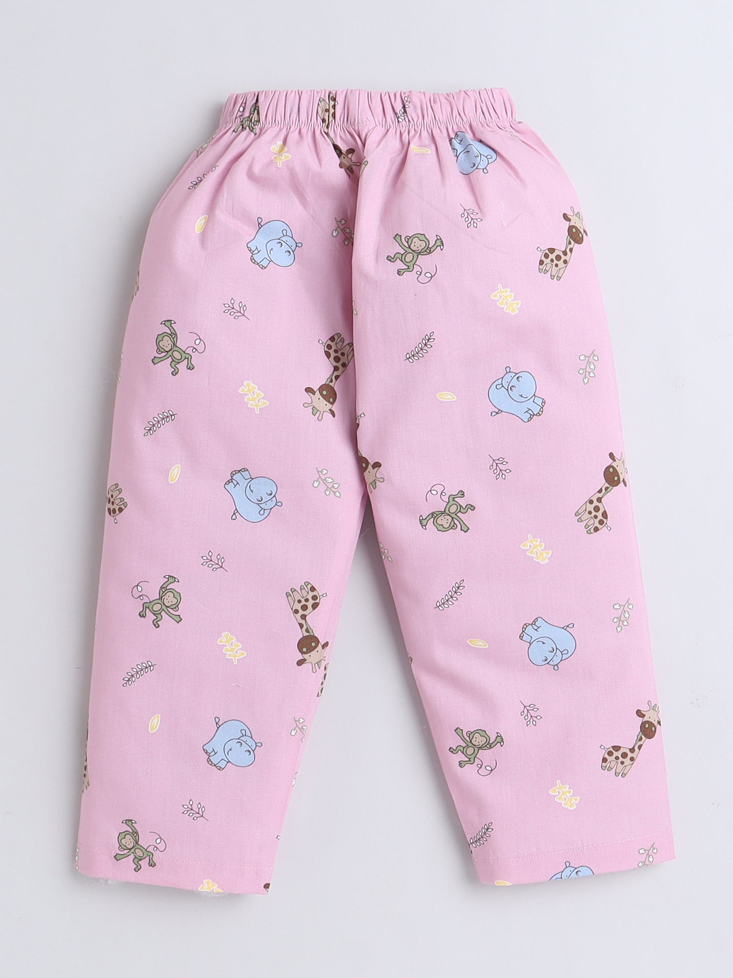 Half Sleeves Animal Cotton Printed Night Suit Set Pink