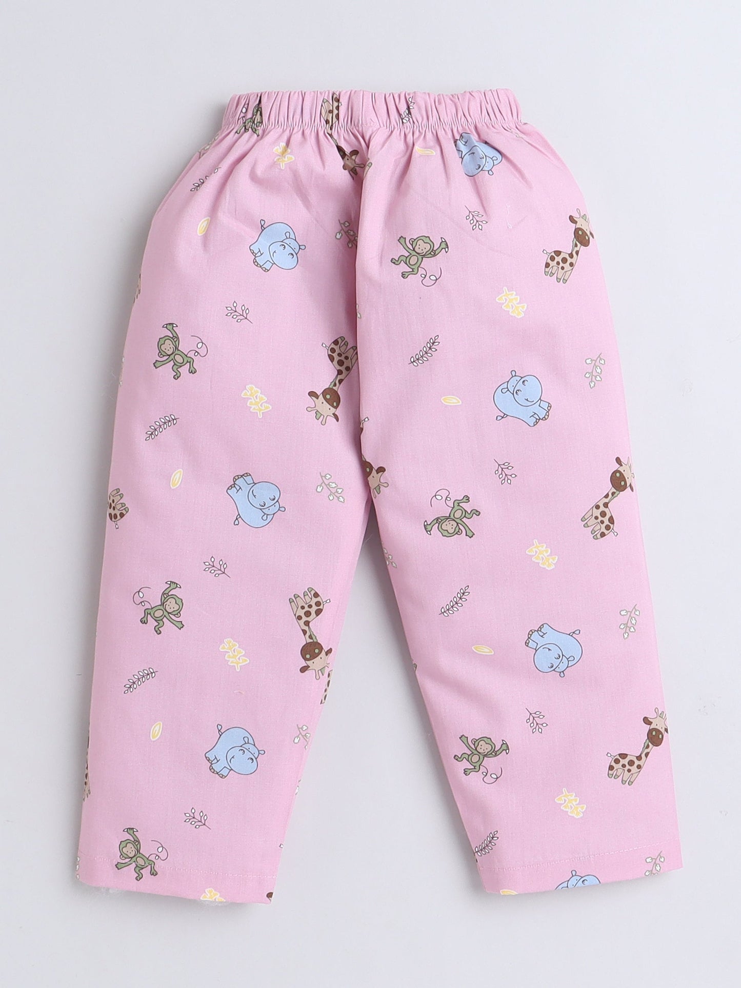 Cotton Woven Half Sleeves Animals Printed Coordinating Night Suit Set - Pink