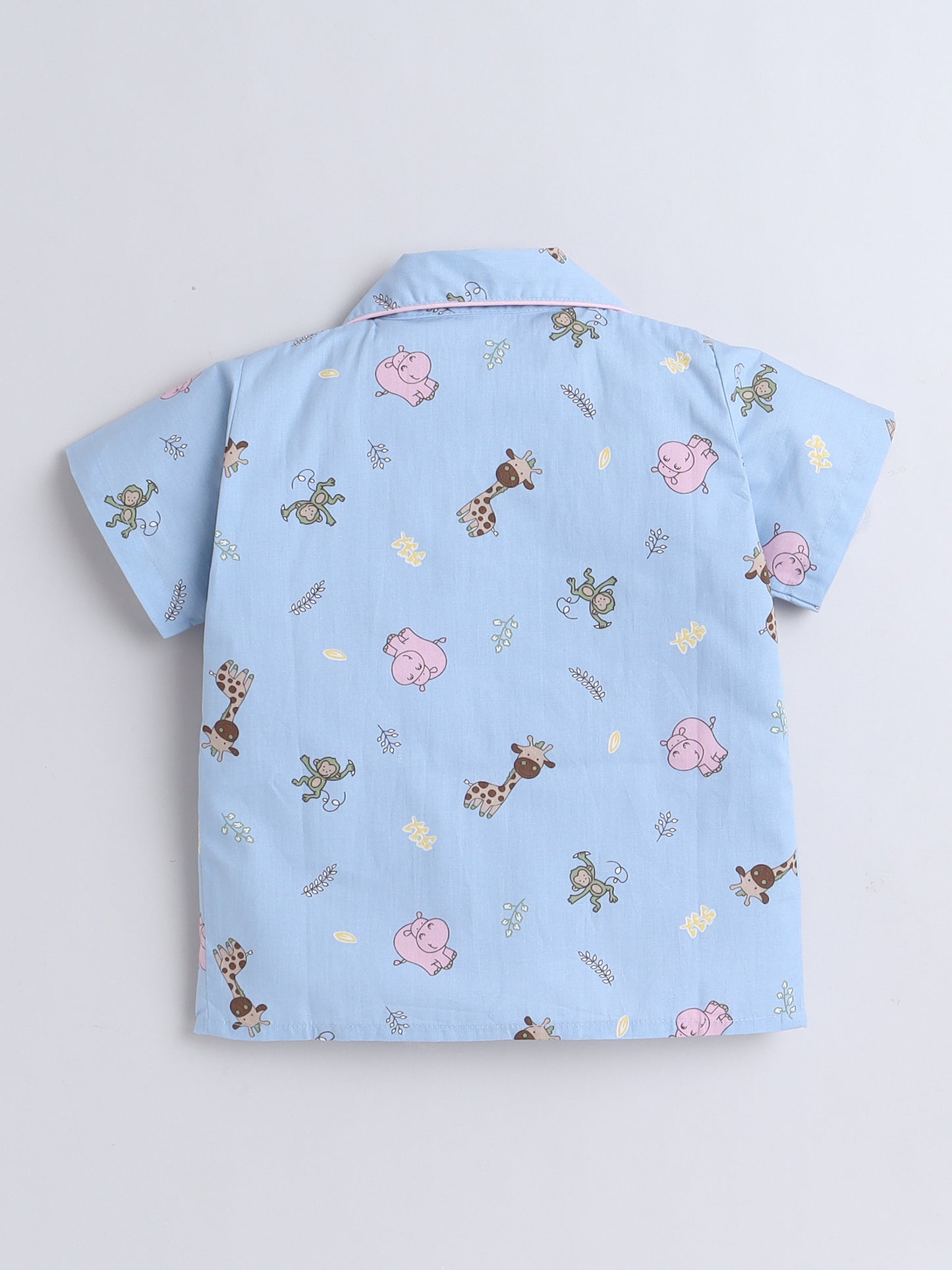 Half Sleeves Animal Cotton Printed Night Suit Set Blue