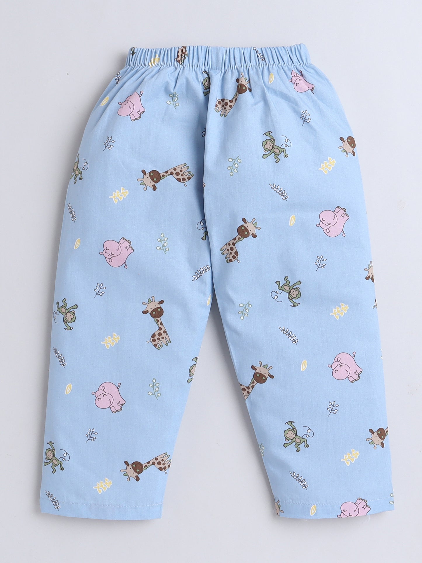 Half Sleeves Animal Cotton Printed Night Suit Set Blue