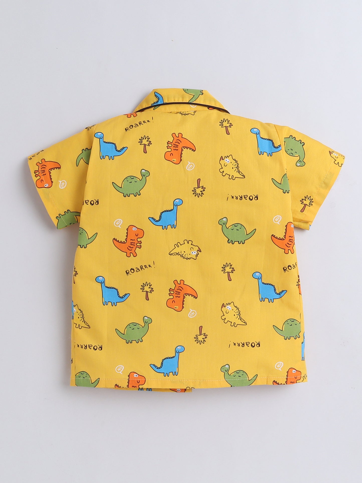 Half Sleeves Cotton Dinasaur Printed Night Suit Set Yellow