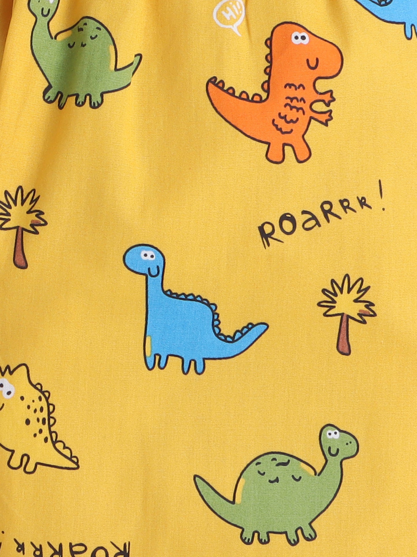 Half Sleeves Cotton Dinasaur Printed Night Suit Set - Yellow