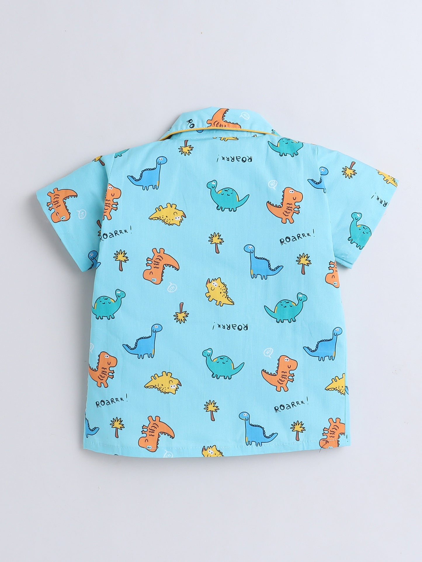 Half Sleeves Cotton Dinasaur Printed Night Suit Set Blue