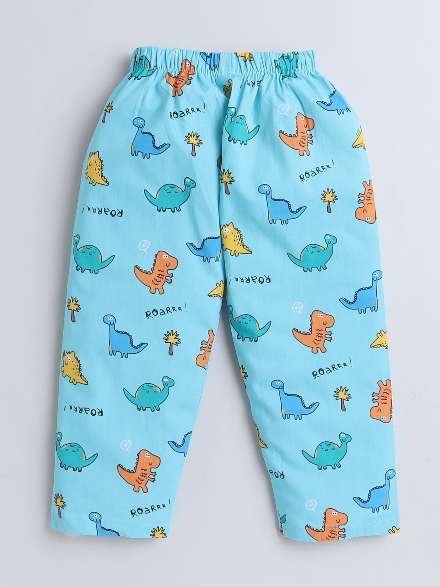 Cotton Woven Half Sleeves Dinosaurs Printed Coordinating Night Suit Set - Blue