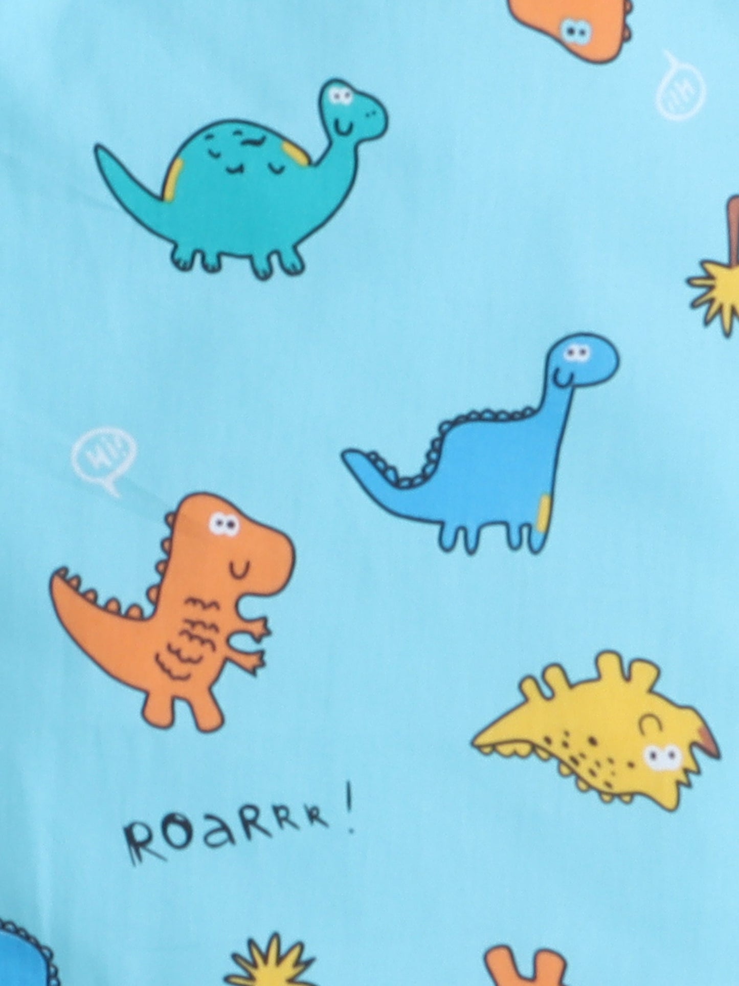 Cotton Woven Half Sleeves Dinosaurs Printed Coordinating Night Suit Set - Blue
