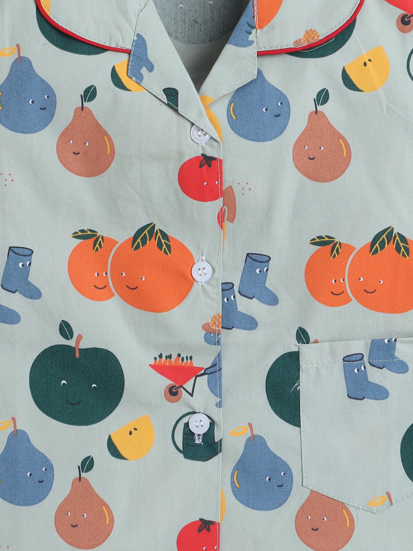 Half Sleeves Cotton Fruit Printed Night Suit Set Green-ns
