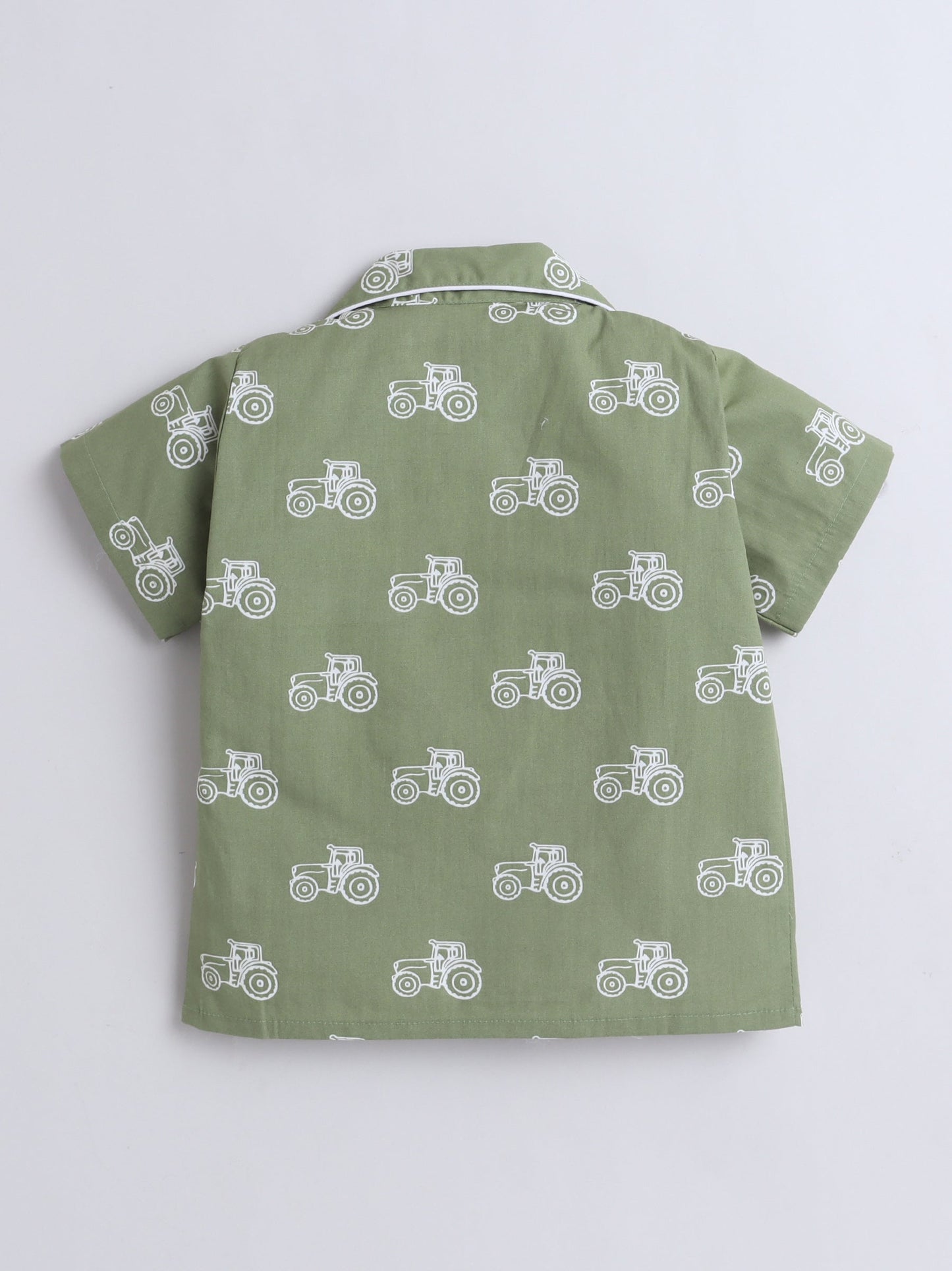 Cotton Woven Half Sleeves Vintage Car Printed Coordinating Night Suit Set - Green