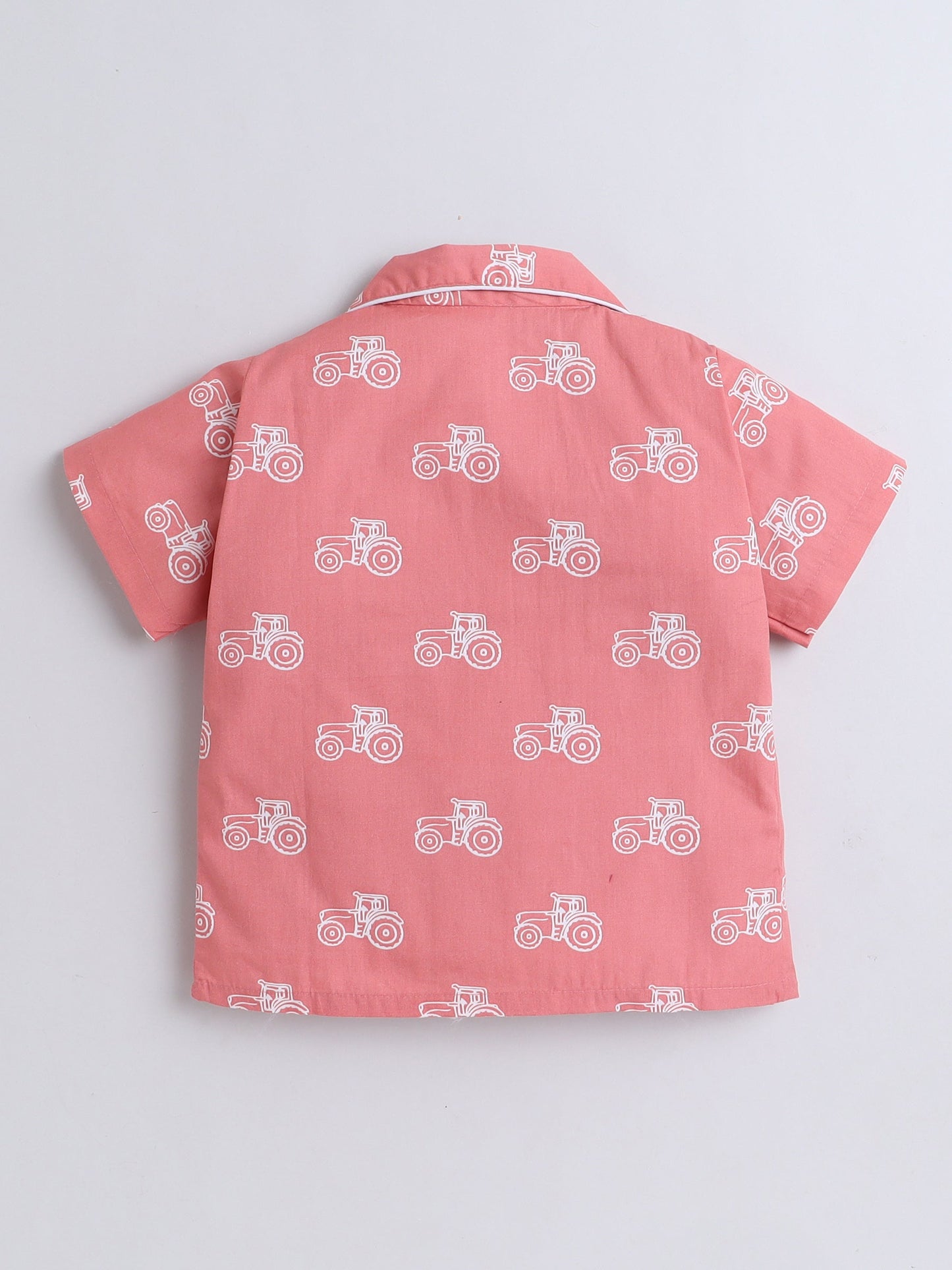 Cotton Woven Half Sleeves Vintage Car Printed Coordinating Night Suit Set - Peach