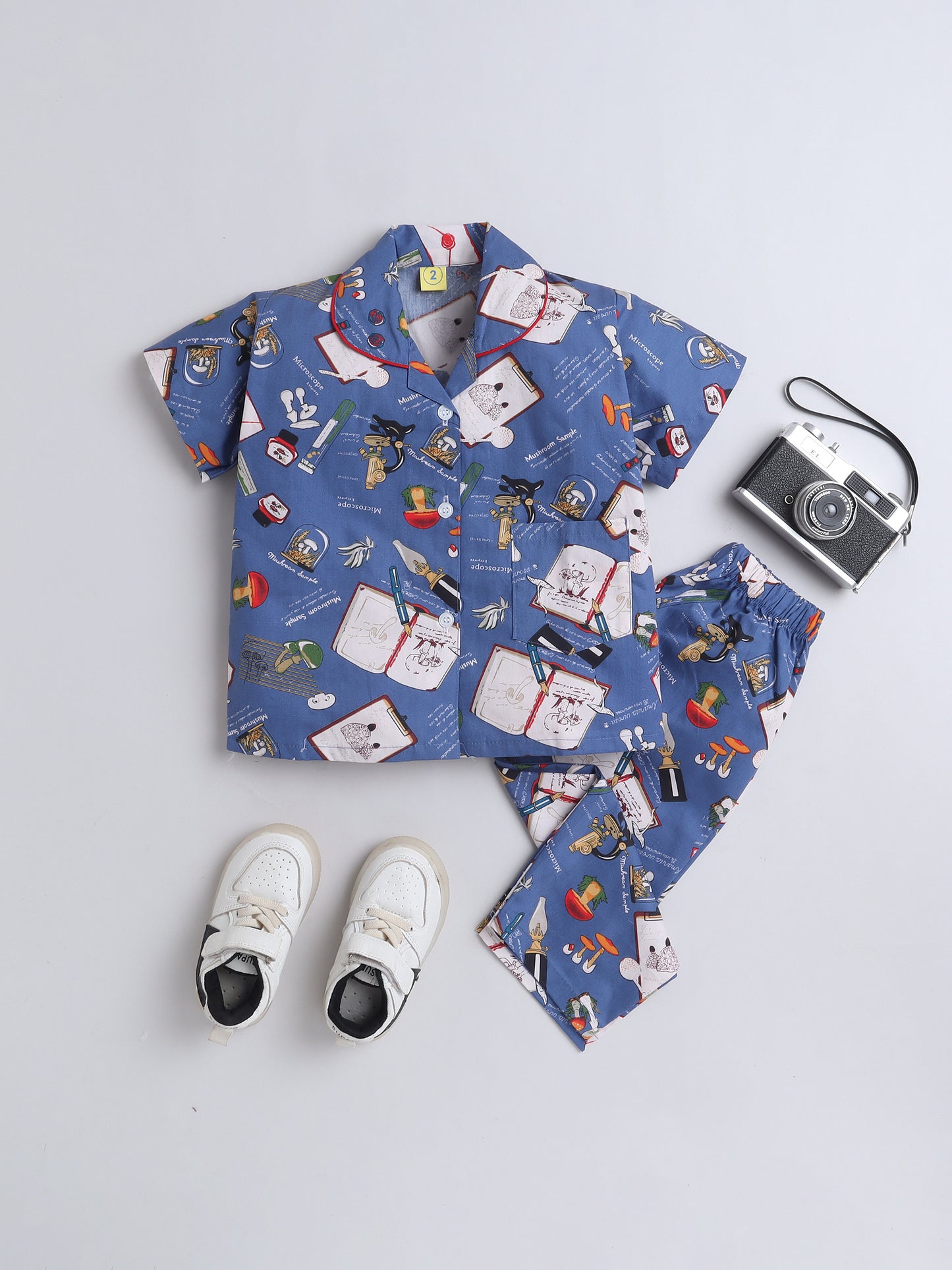 Half Sleeves Cotton All Over Printed Night Suit Set Royal Blue