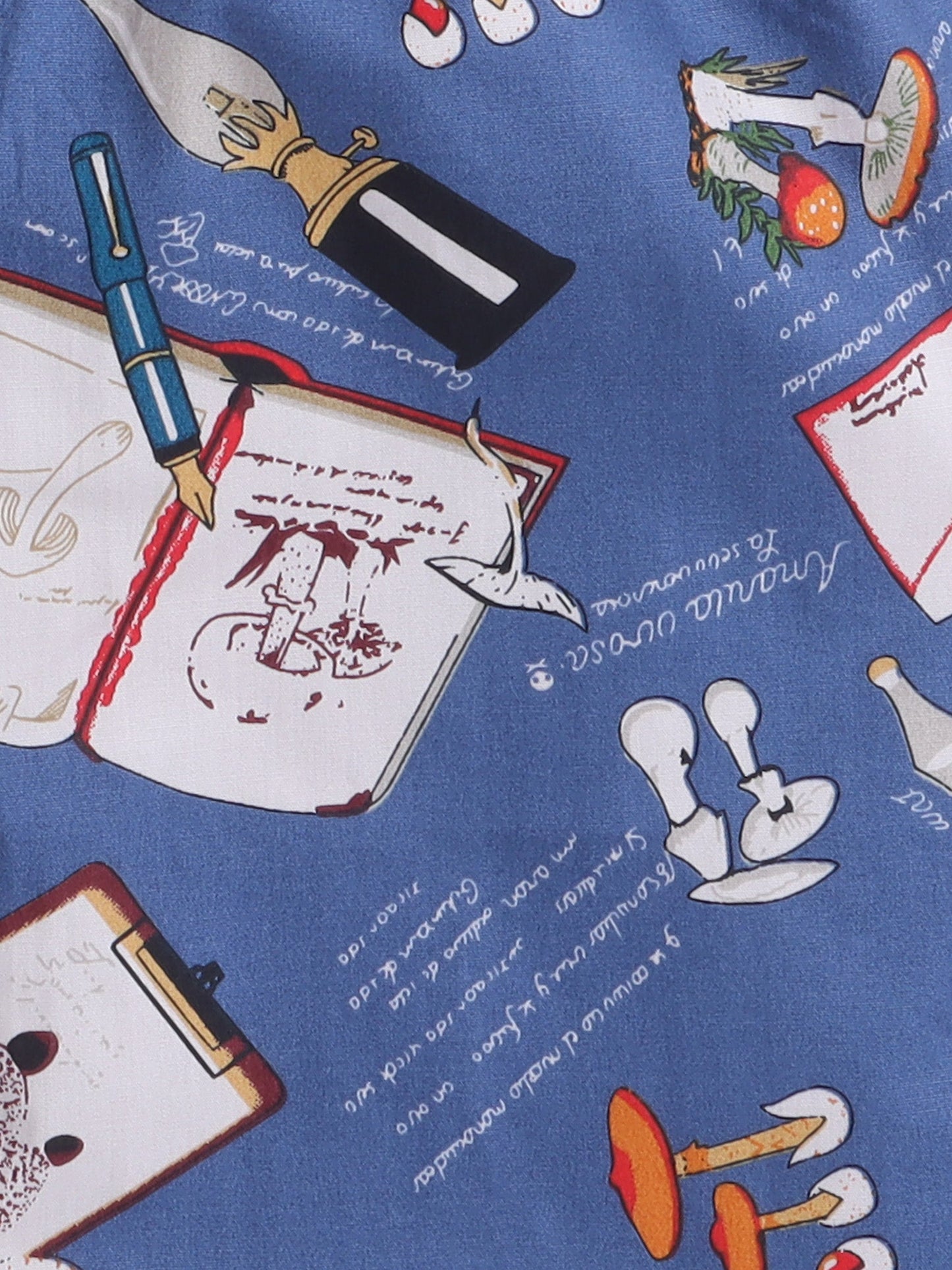 Cotton Woven Half Sleeves Diary & Pen Printed Coordinating Night Suit Set - Royal Blue