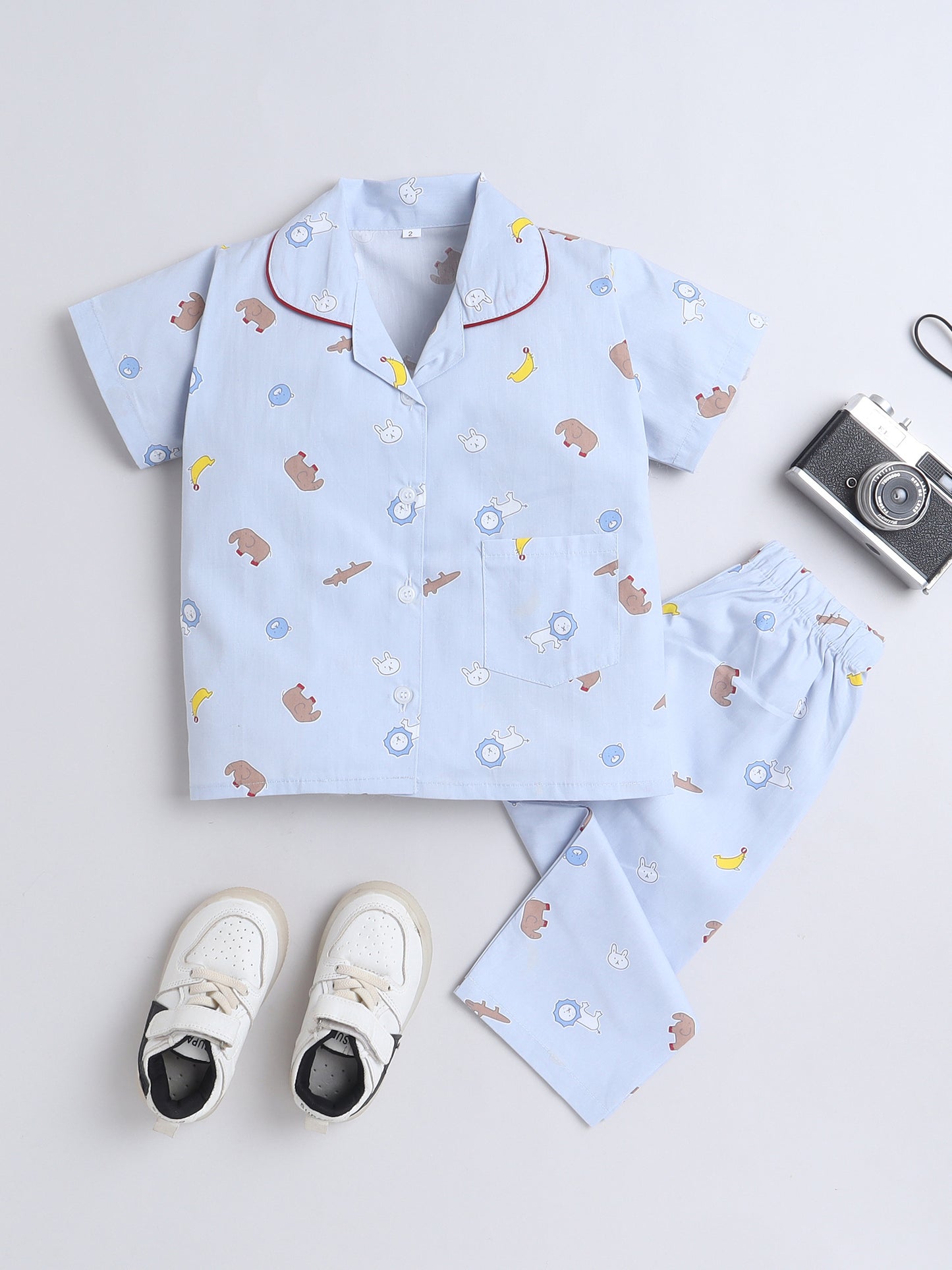 Half Sleeves Cotton Elephant Printed Night Suit Set Sea Green