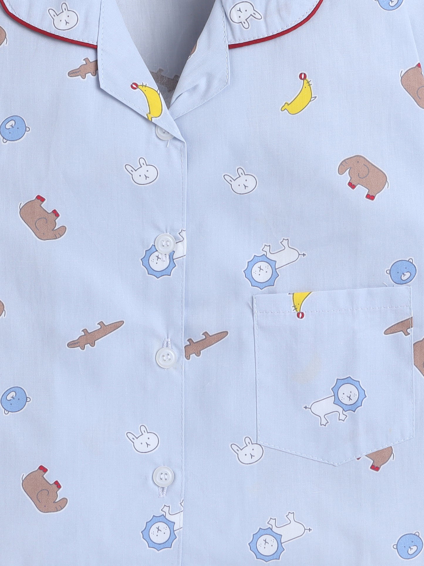 Half Sleeves Cotton Elephant Printed Night Suit Set Sea Green