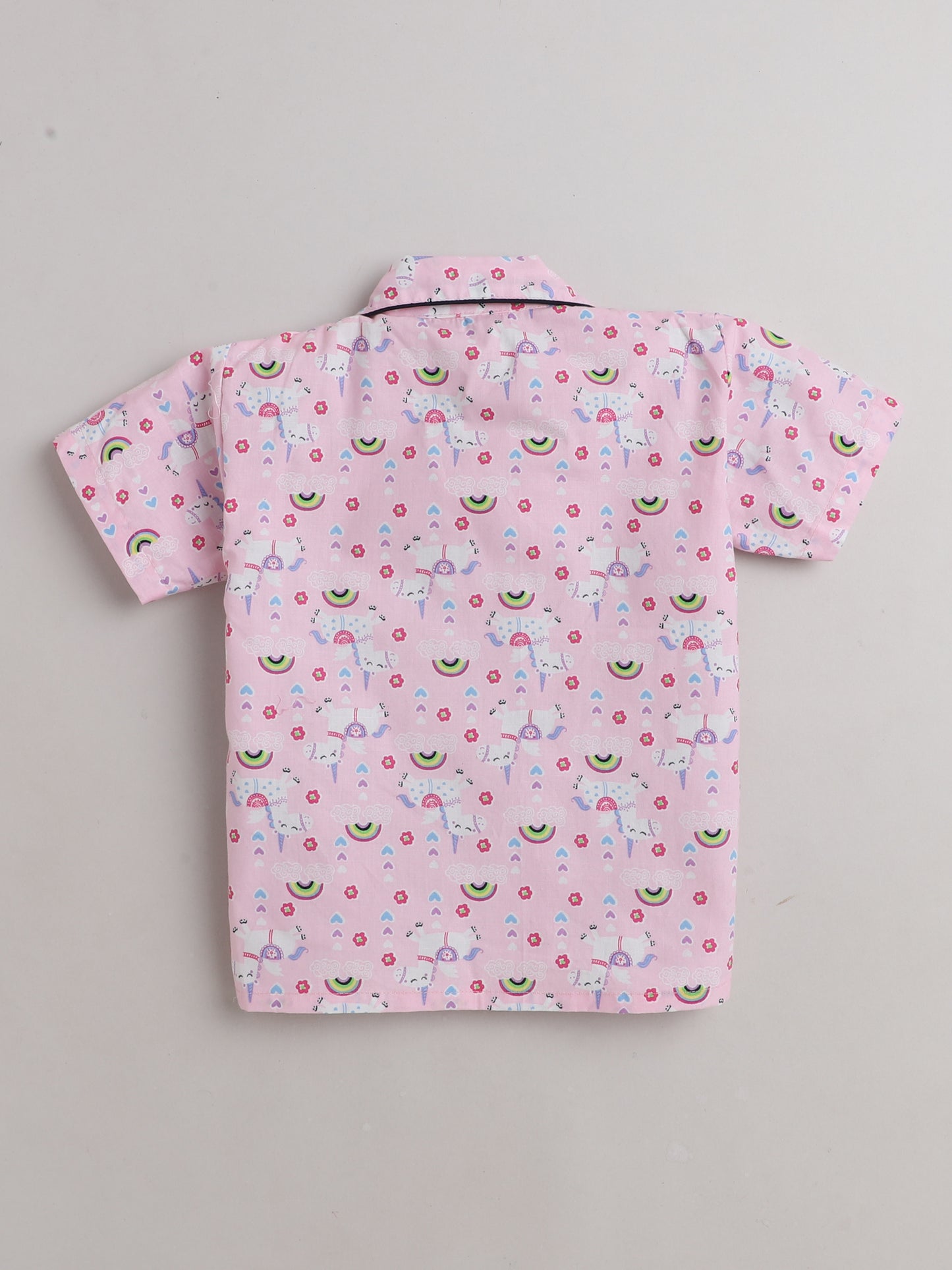 Half Sleeves Unicorn Magic Printed Collared Night Suit Pink