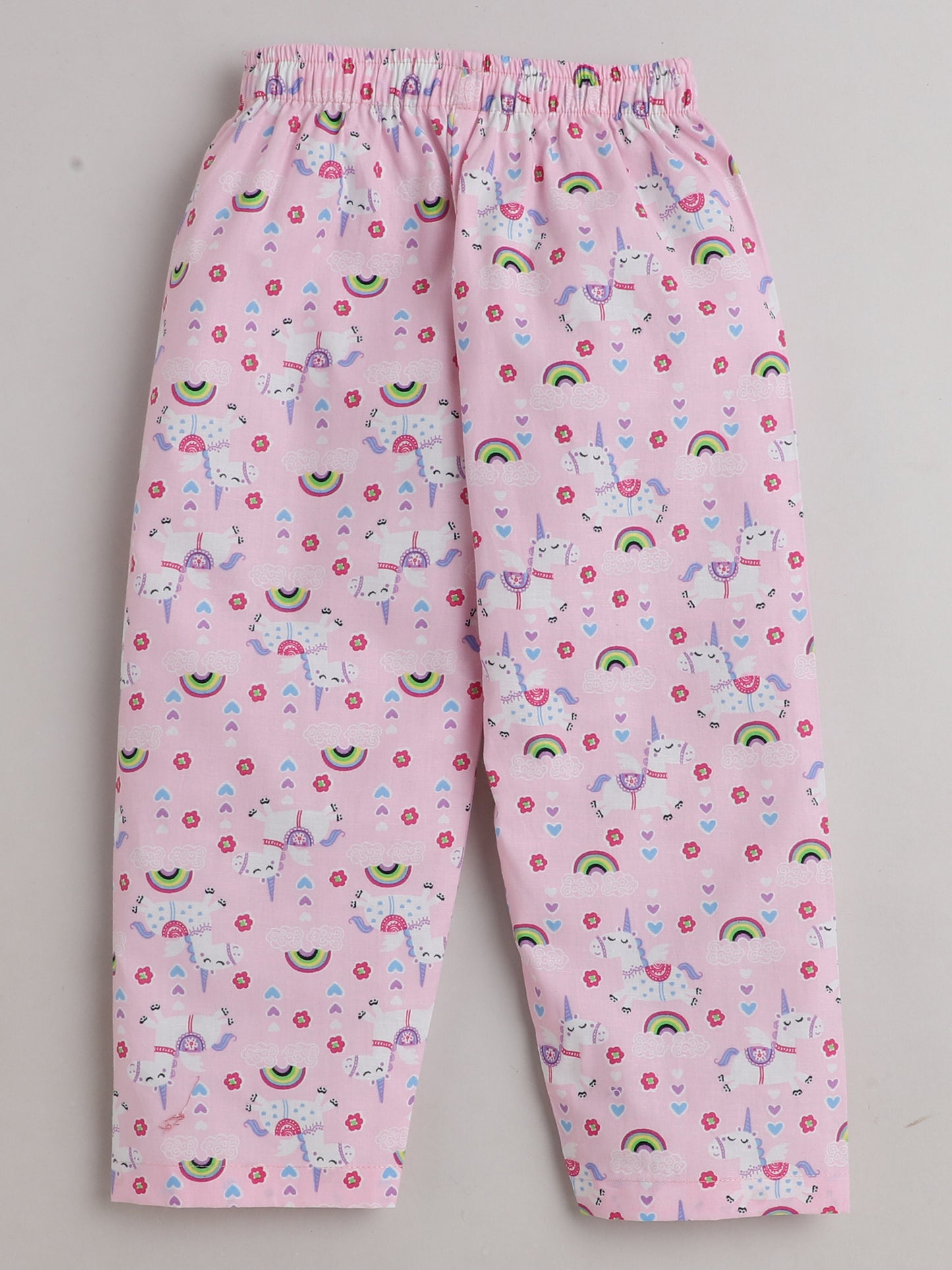 Half Sleeves Unicorn Magic Printed Collared Night Suit Pink