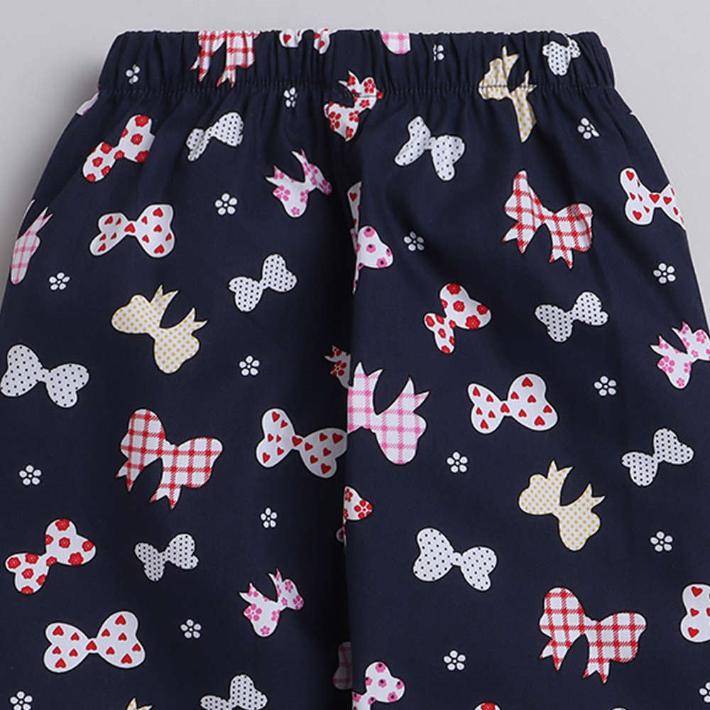Bow Printed Half Sleeves Lounge Wear Night Suit Set For Kids Navy Blue