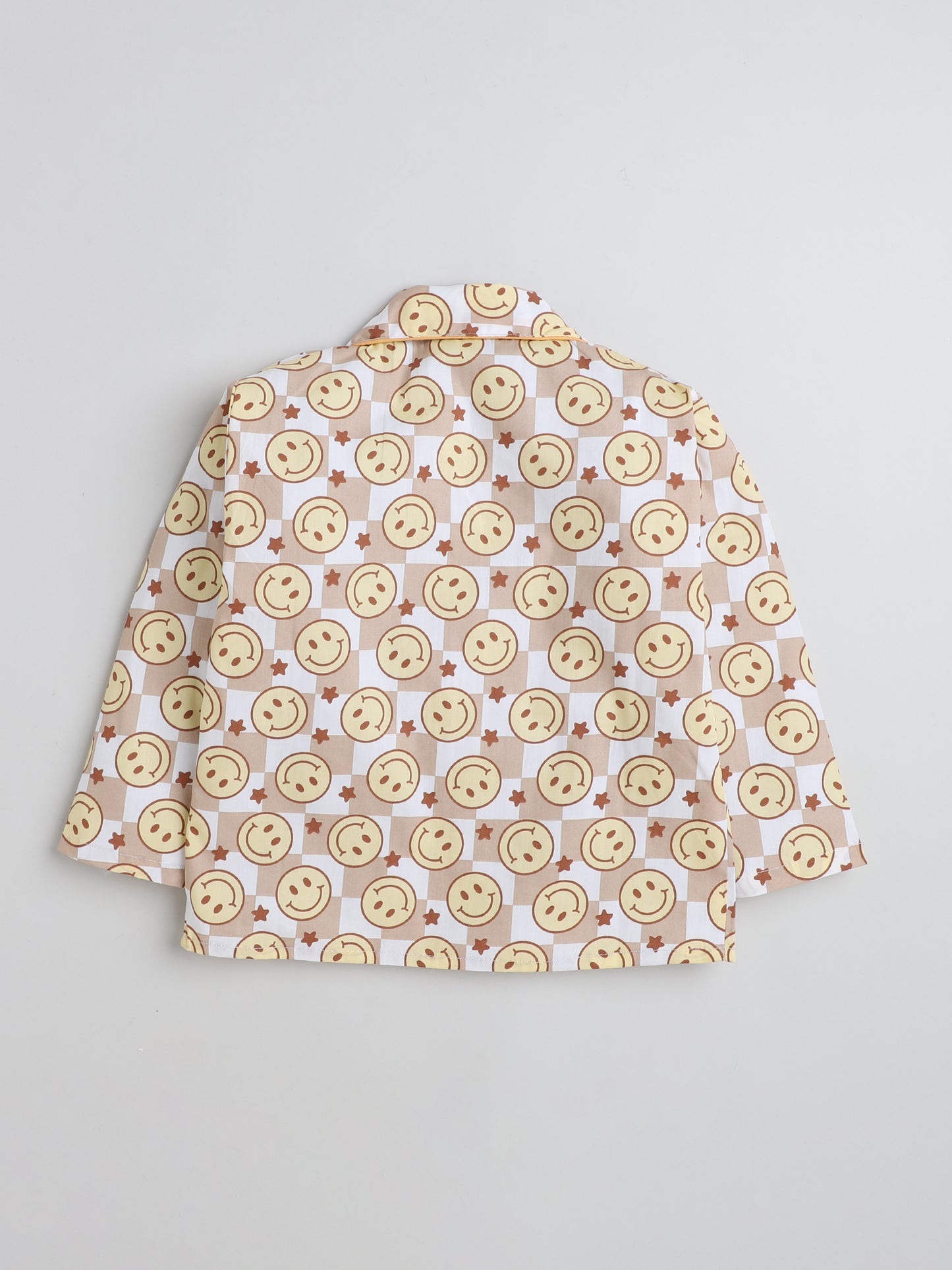 Full Sleeves Smiley Printed Lounge Wear Night Suit Set For Kids Brown