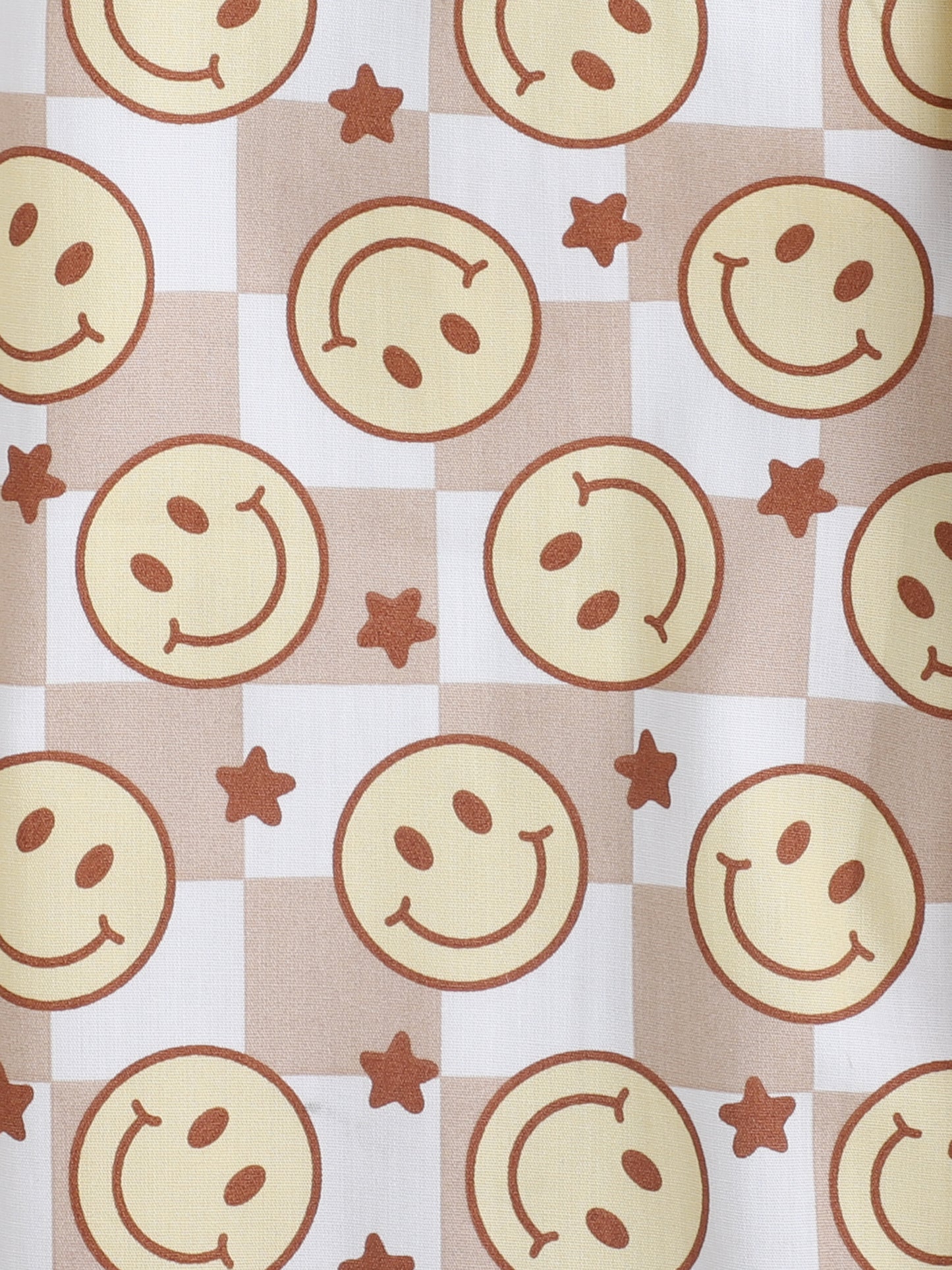 Cotton Full Sleeves Smiley Printed Night Suit Set-Brown