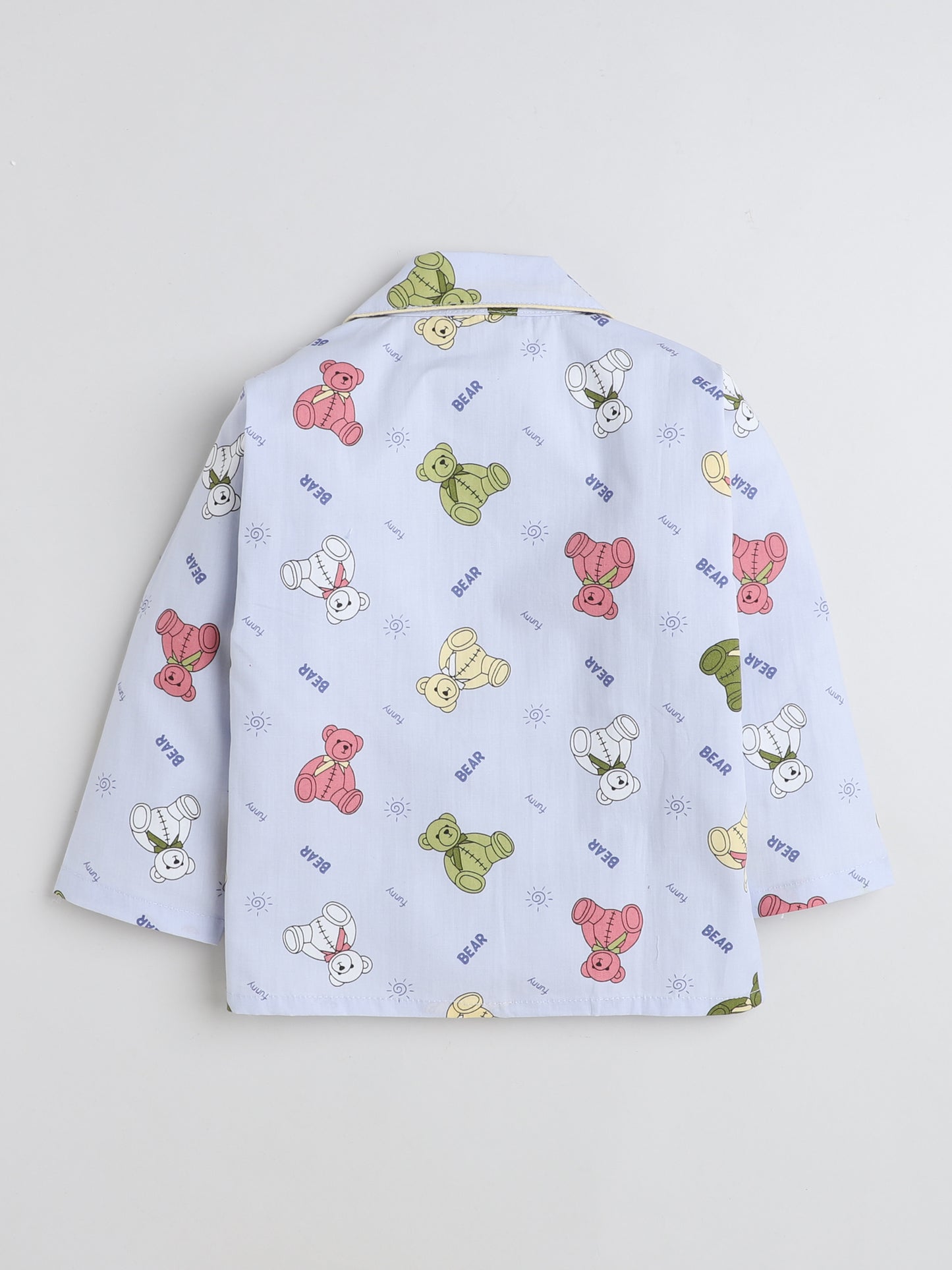 Full Sleeves Animal Printed Lounge Wear Night Suit Set For Kids Sky Blue