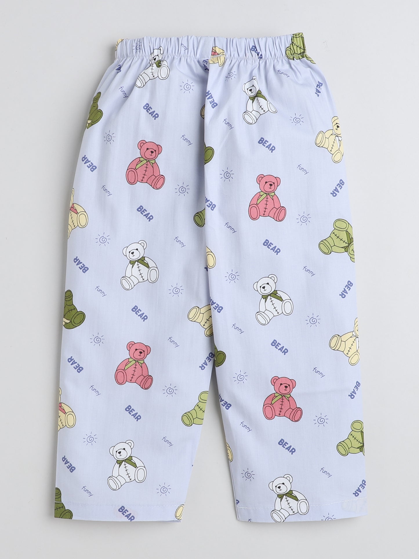 Full Sleeves Animal Printed Lounge Wear Night Suit Set For Kids Sky Blue