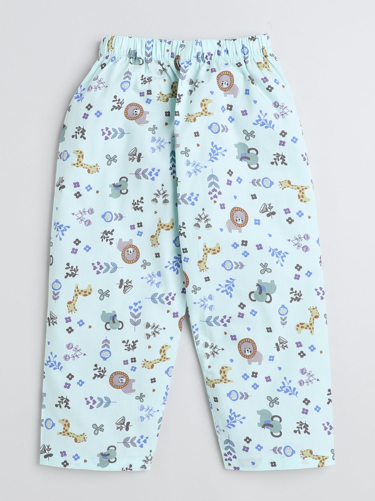 Full Sleeves Animal Print Lounge Wear Night Suit Set For Kids Sky Blue