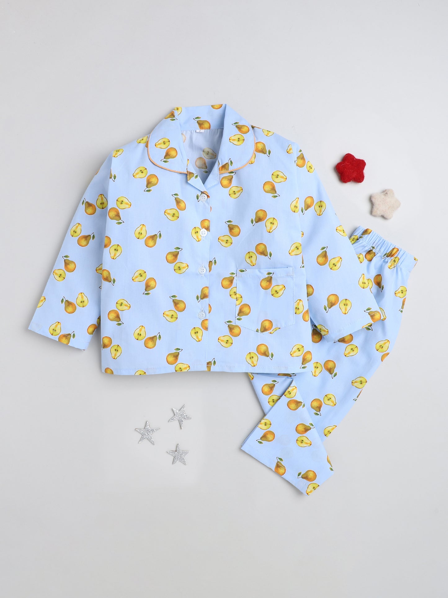 Full Sleeves Avacado Print Lounge Wear Night Suit Set For Kids Sky Blue