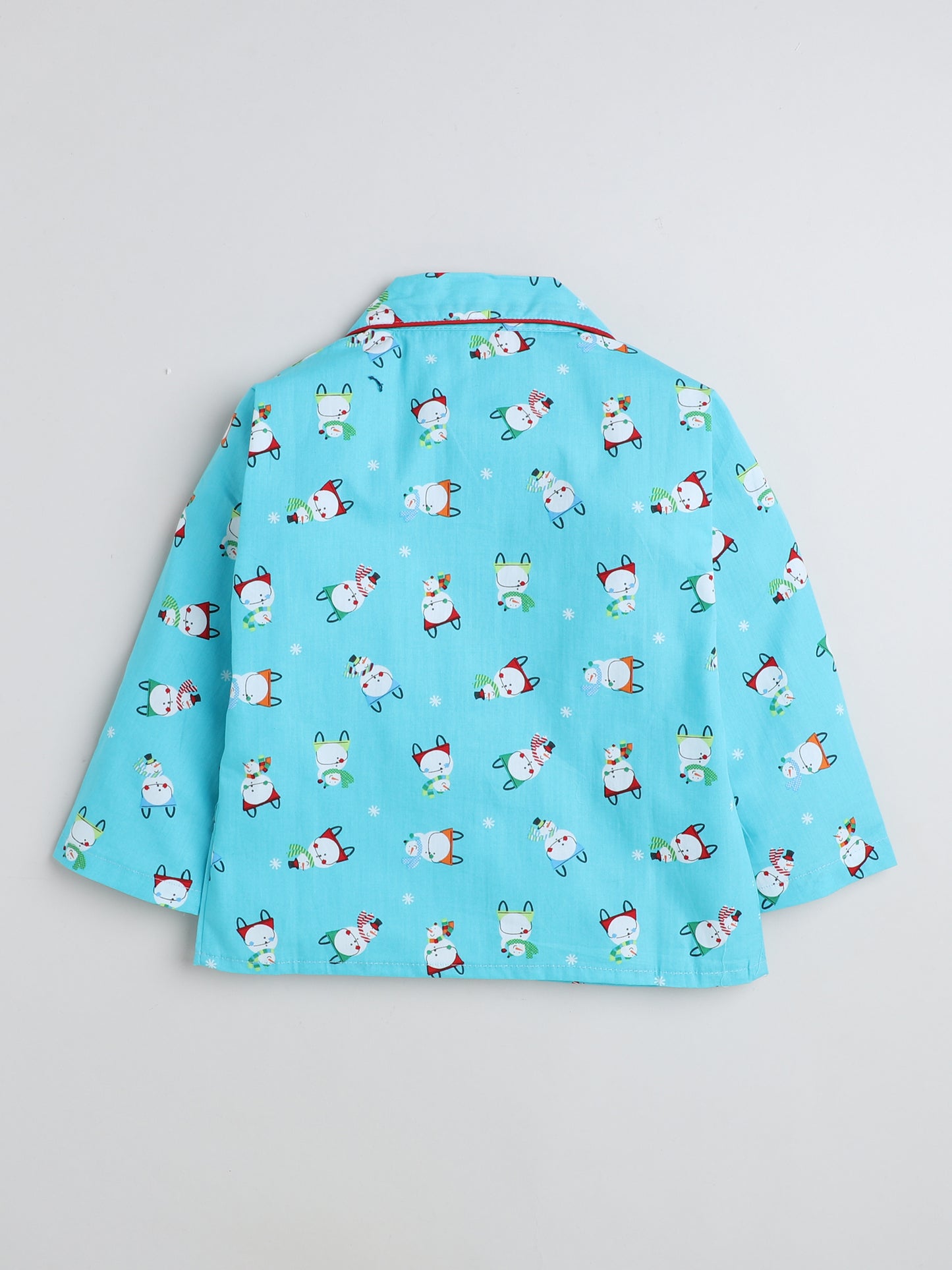 Full Sleeves Cartoon Print Lounge Wear Night Suit Set For Kids Blue