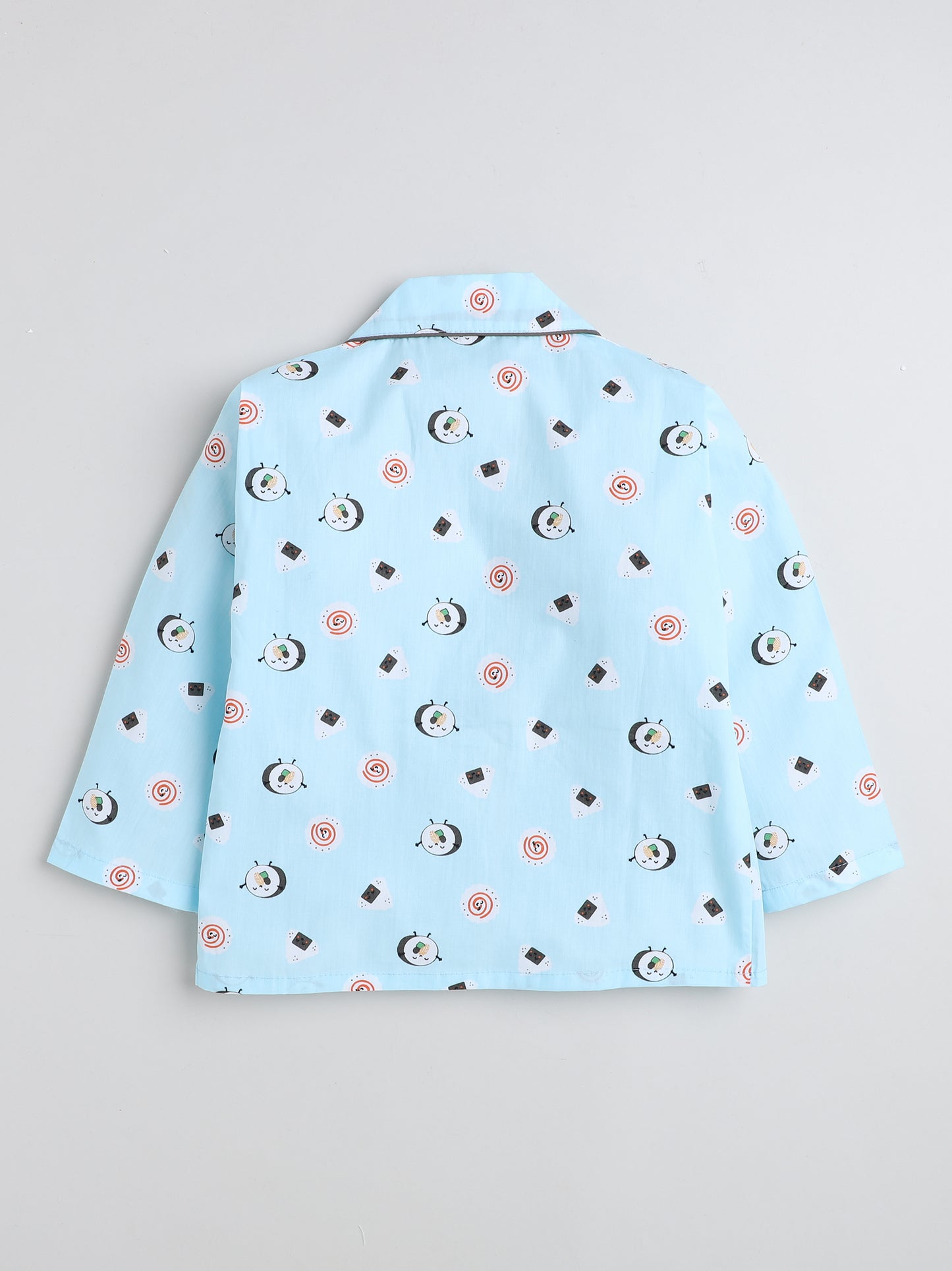 Full Sleeves Printed Lounge Wear Night Suit Set For Kids Sky Blue