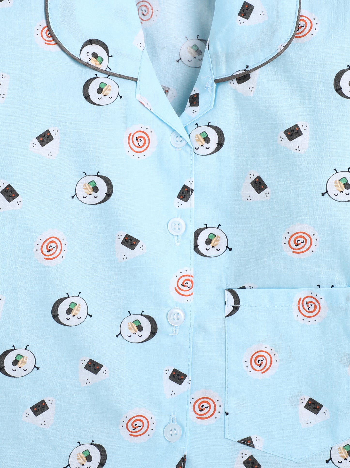 Full Sleeves Printed Lounge Wear Night Suit Set For Kids Sky Blue