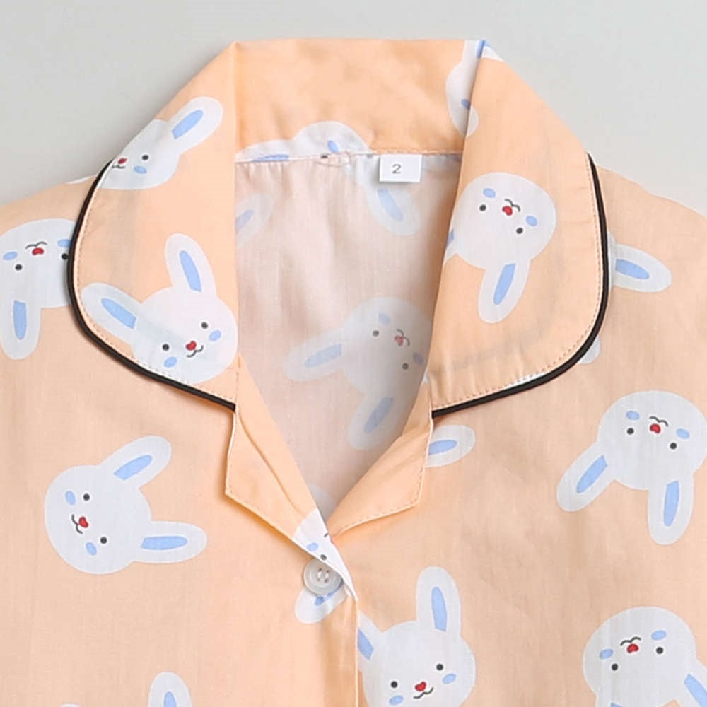 Full Sleeves Printed Shirt With Pajama - Orange