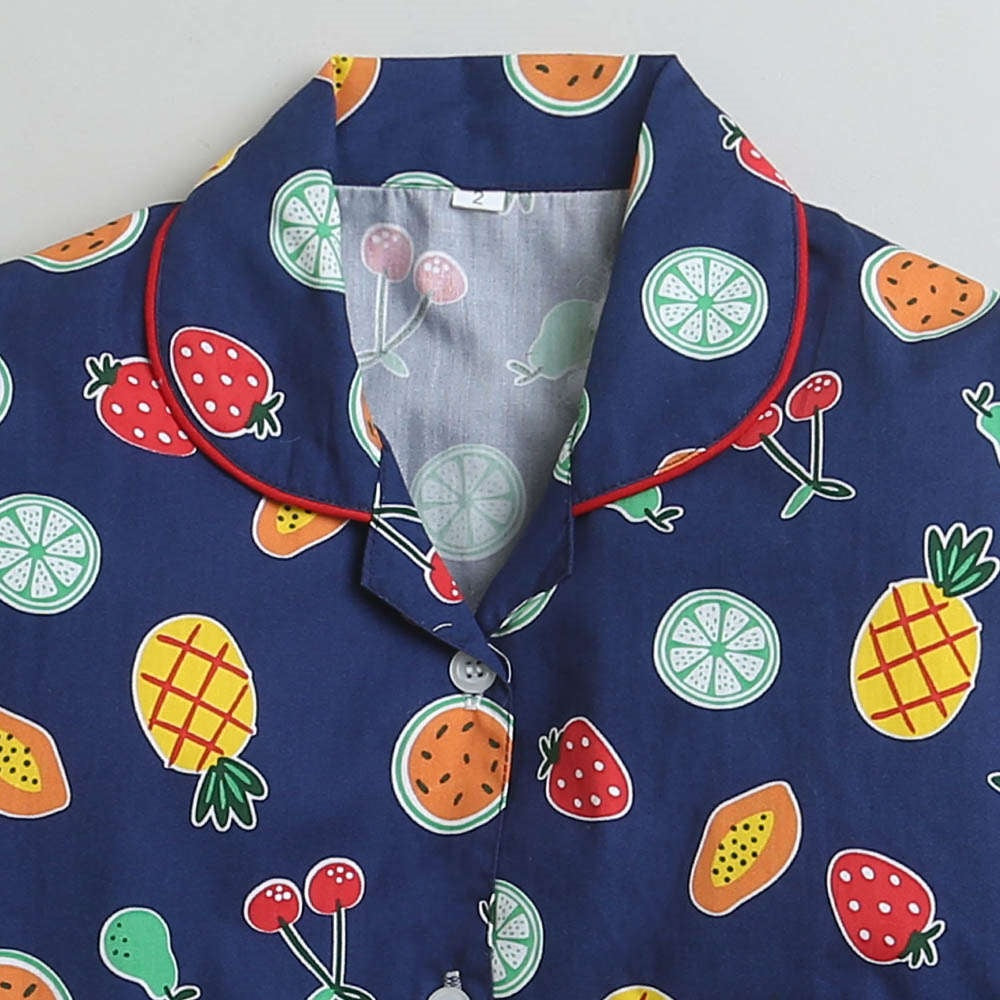 Full Sleeves Printed Shirt With Pajama - Blue