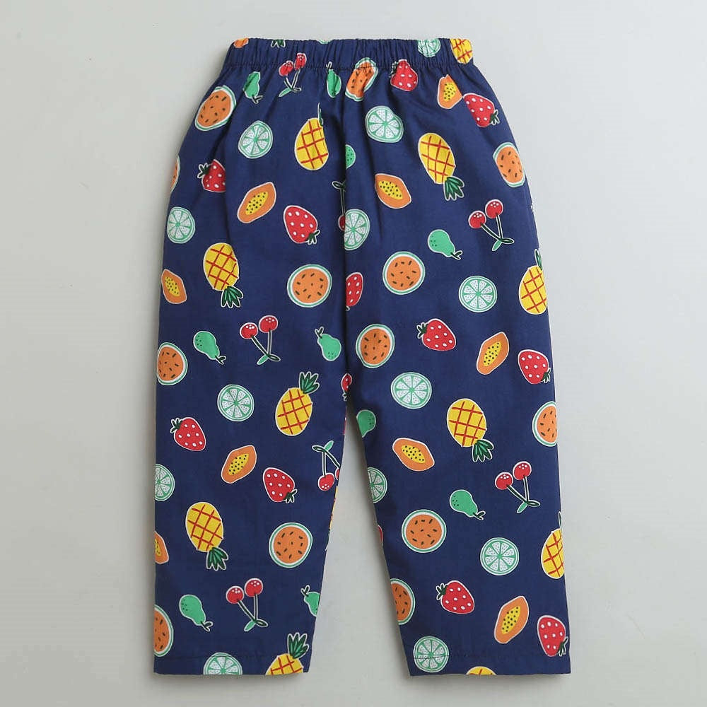 Full Sleeves Printed Shirt With Pajama - Blue