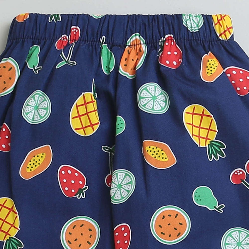 Full Sleeves Printed Shirt With Pajama - Blue