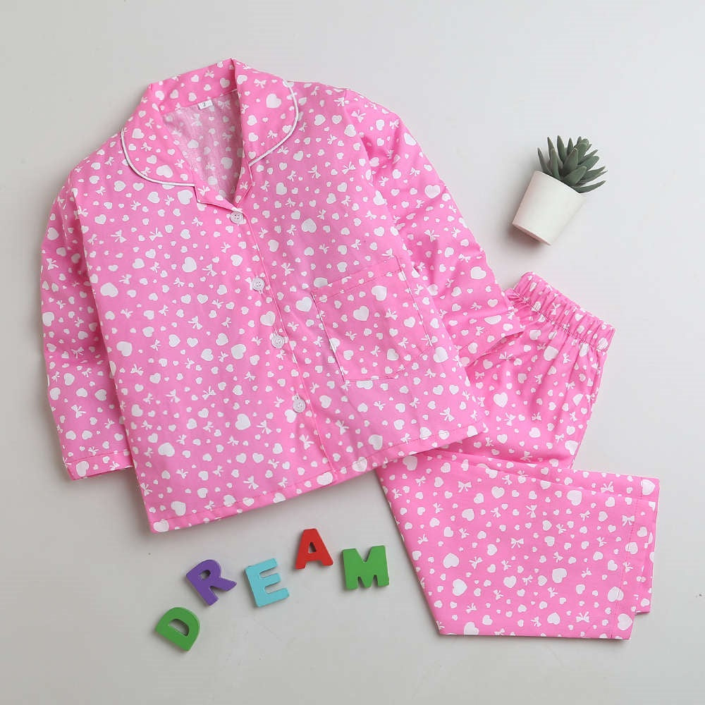 Full Sleeves Printed Shirt With Pajama - Pink