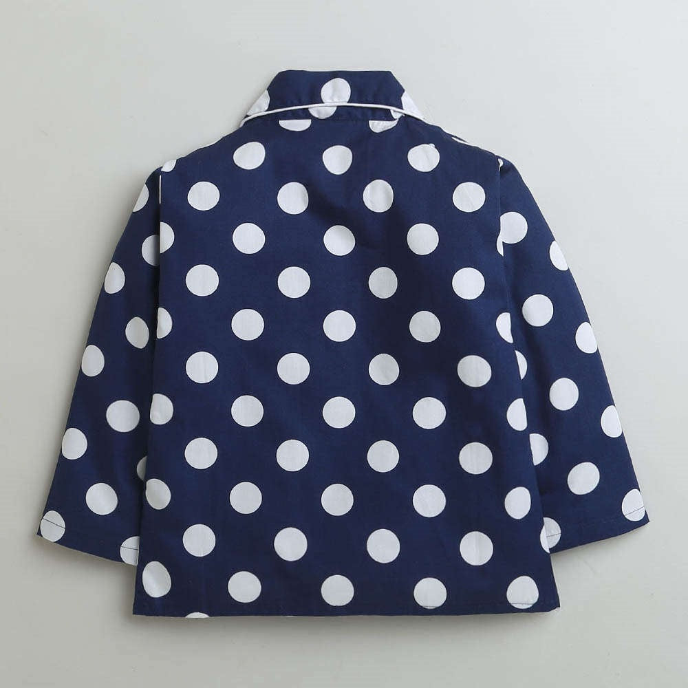 Cotton Full Sleeves Polka Dots Printed Coordinating Night Suit Set - Navy Blue