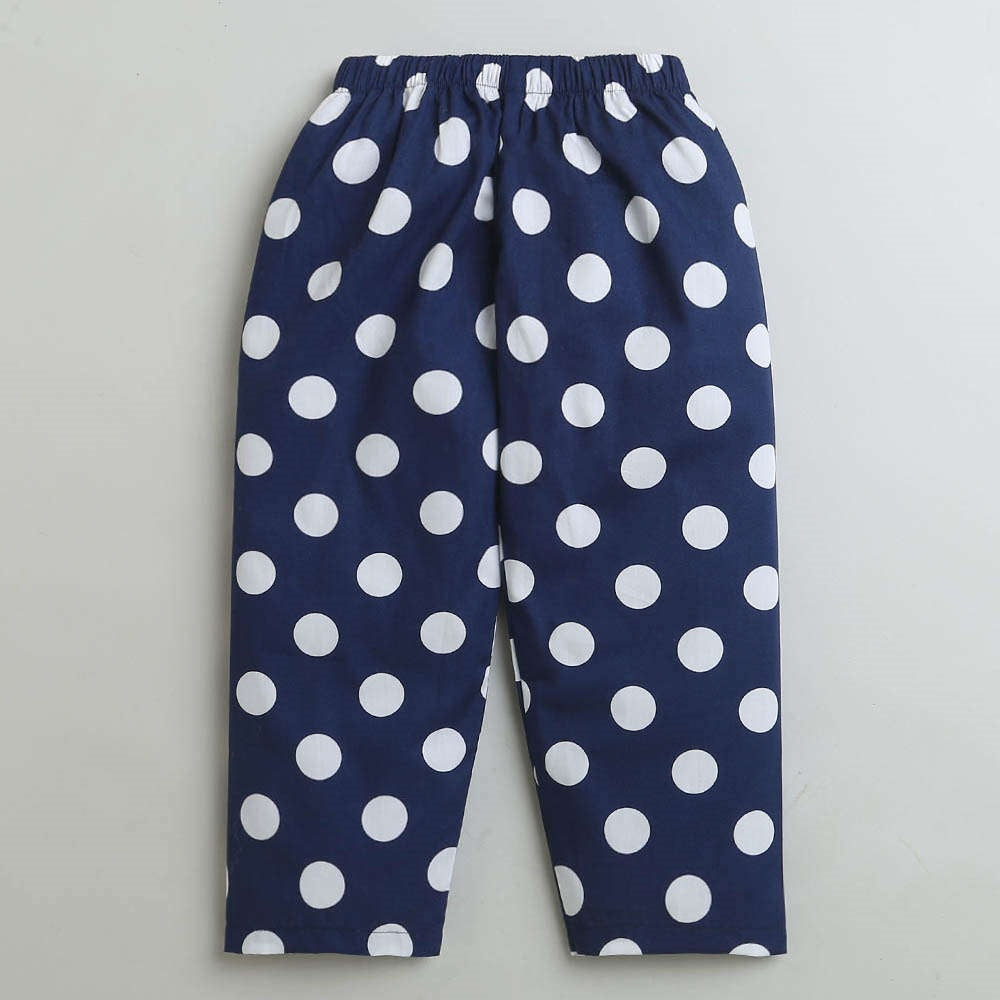 Cotton Full Sleeves Polka Dots Printed Coordinating Night Suit Set - Navy Blue