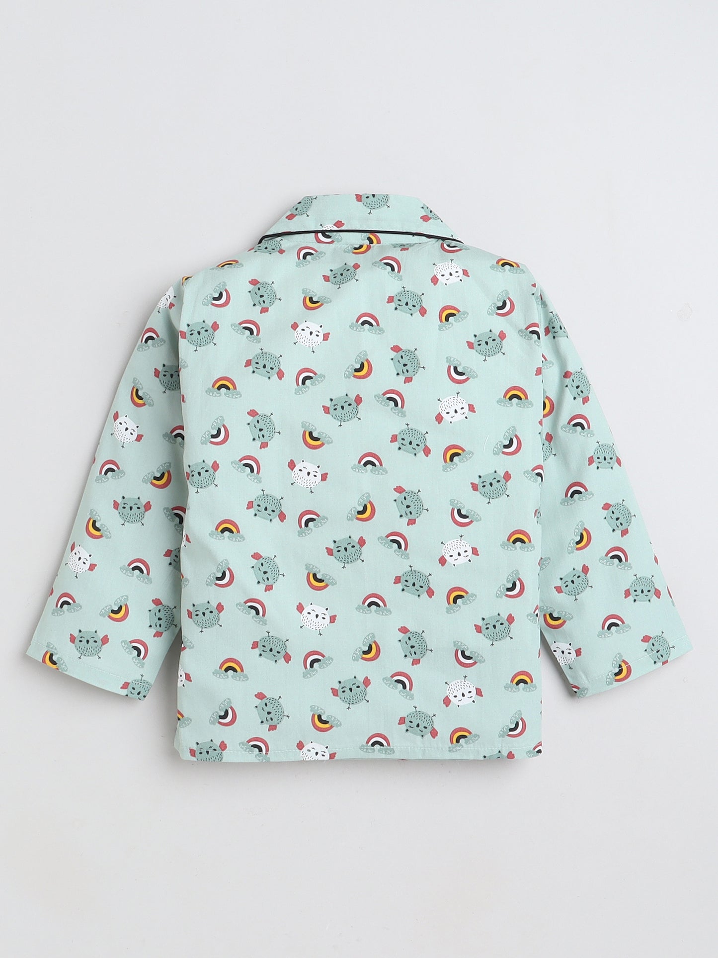 Full Sleeves Bird Printed Lounge Wear Night Suit Set For Kids Mint