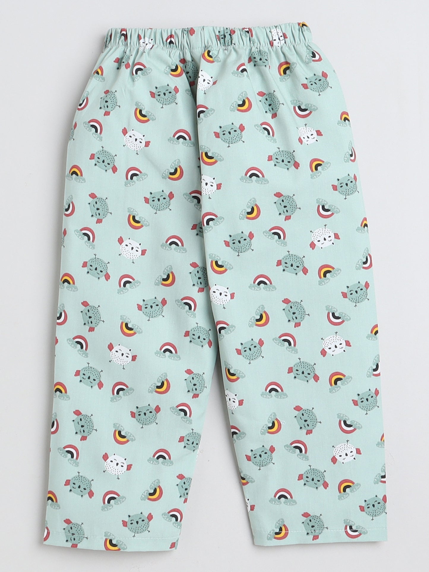 Full Sleeves Bird Printed Lounge Wear Night Suit Set For Kids Mint