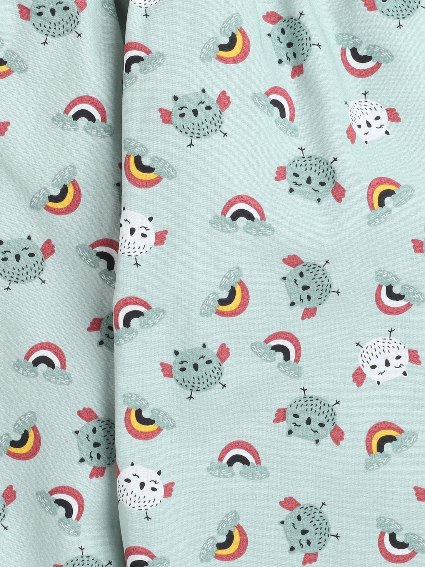 Full Sleeves Bird Printed Lounge Wear Night Suit Set For Kids Mint