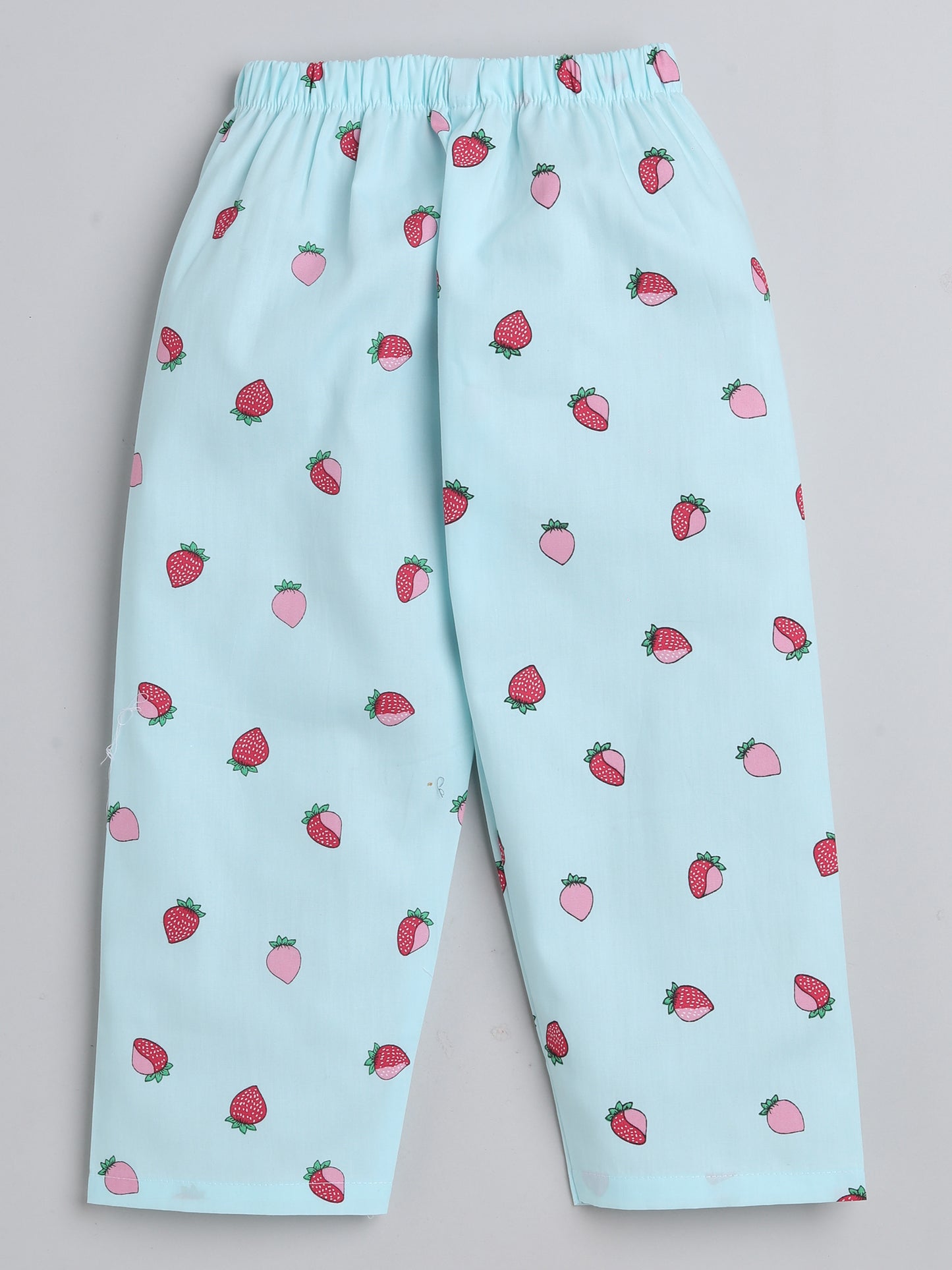 Full Sleeves Strawberry Printed Lounge Wear Night Suit Set For Kids Blue