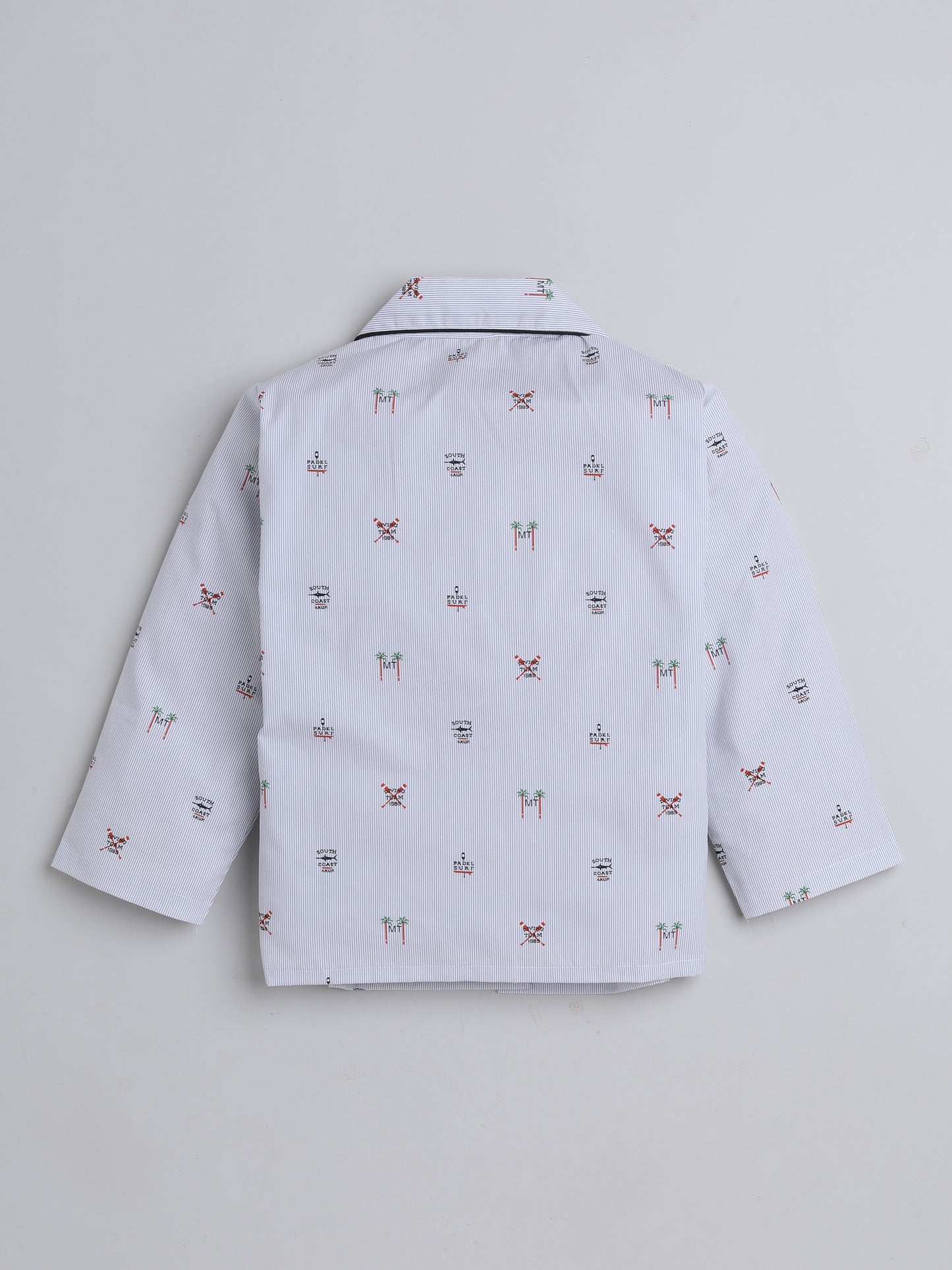 Full Sleeves Stripes Printed Lounge Wear Night Suit Set For Kids Off White