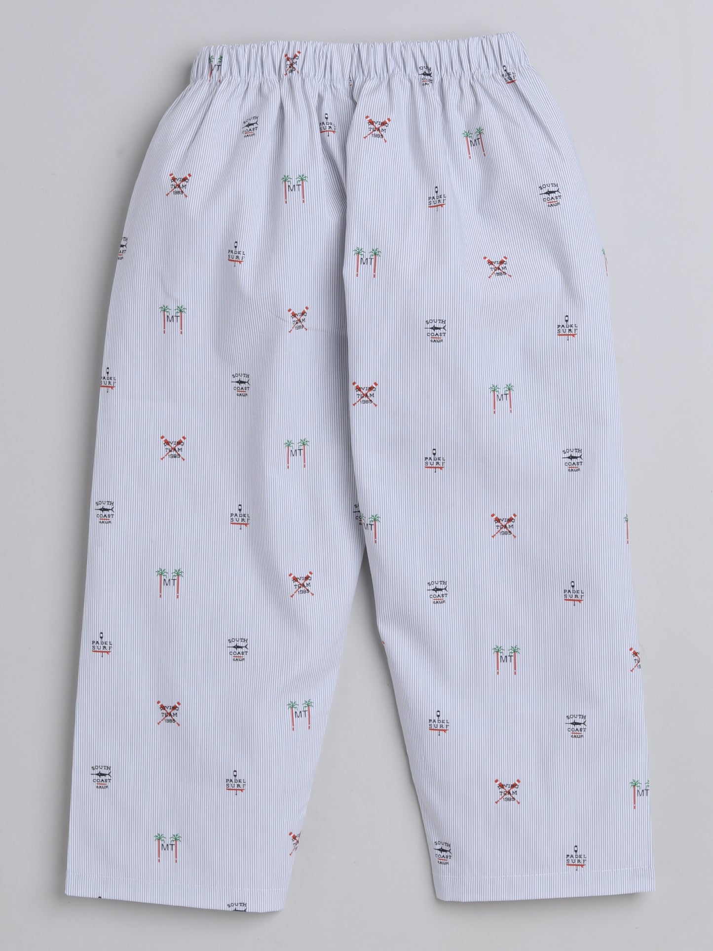 Full Sleeves Stripes Printed Lounge Wear Night Suit Set For Kids Off White