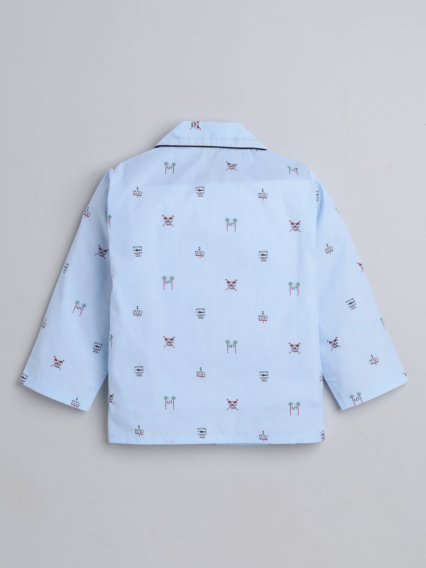 Full Sleeves Stripes Printed Lounge Wear Night Suit Set For Kids Sky Blue