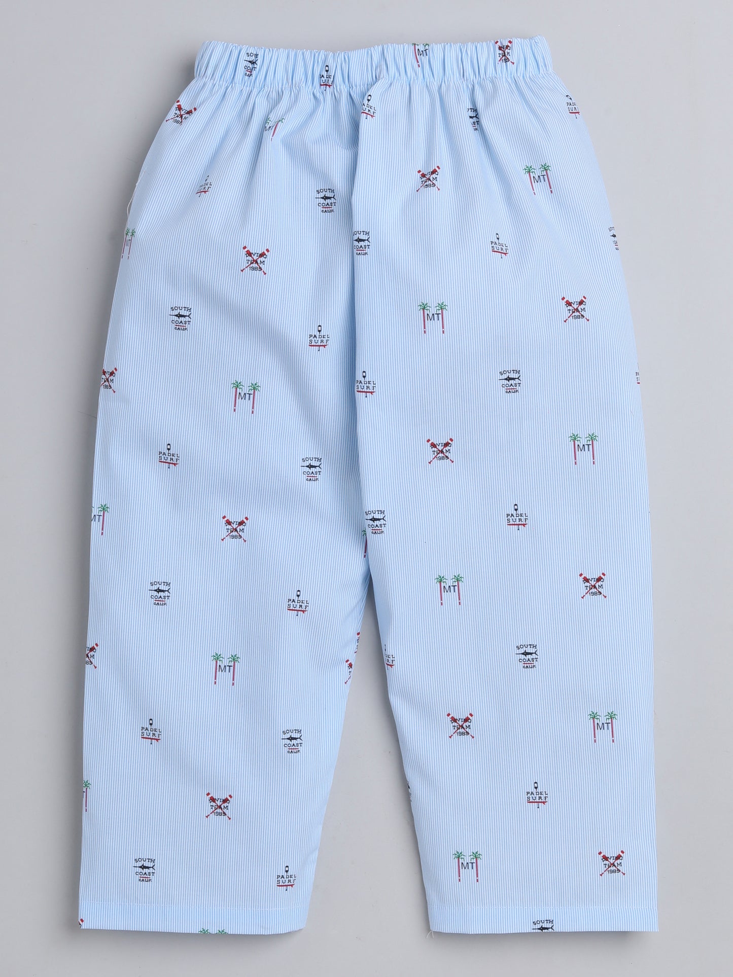 Full Sleeves Stripes Printed Lounge Wear Night Suit Set For Kids Sky Blue