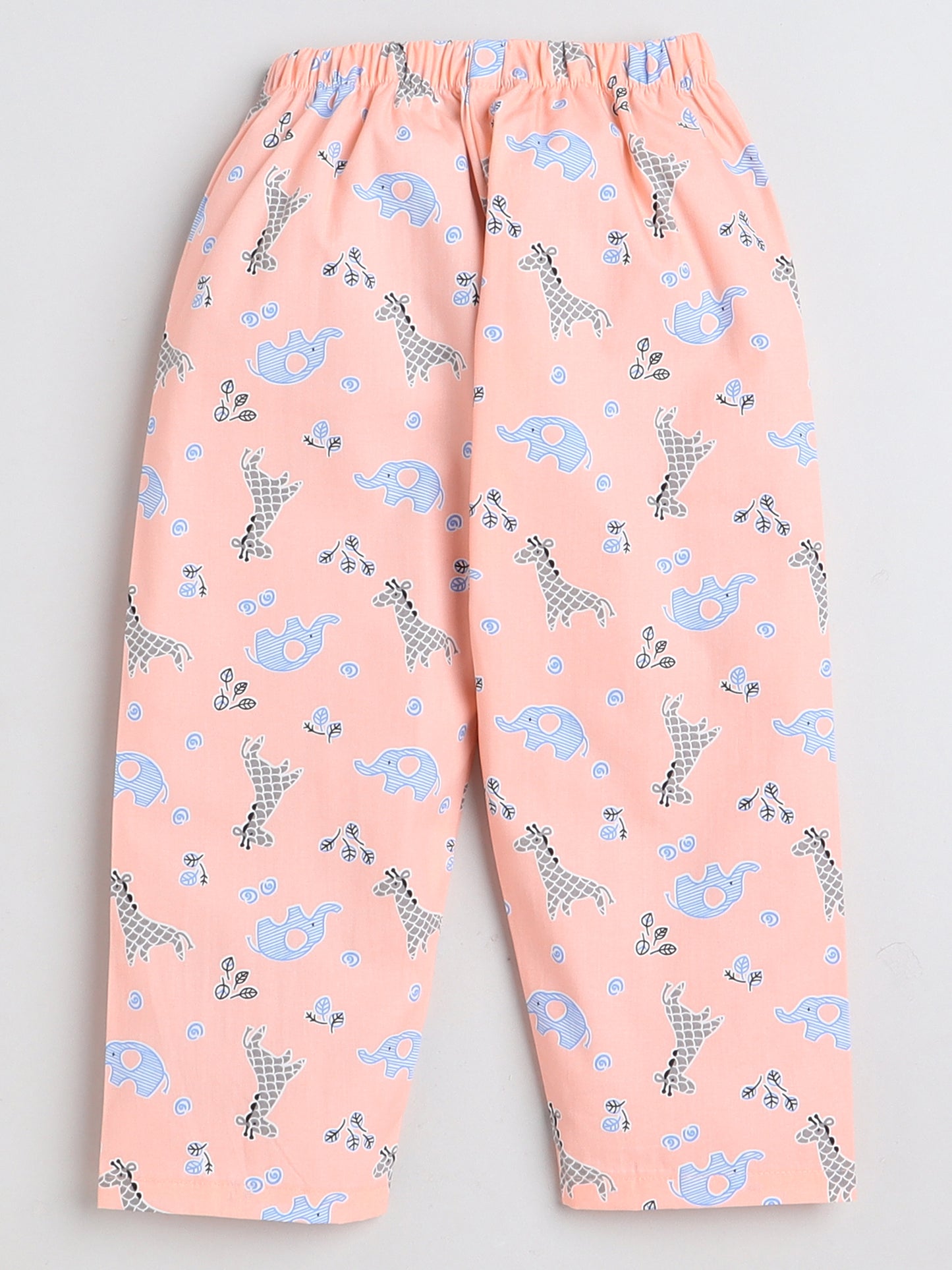 Full Sleeves Cute Animal Printed Lounge Wear Night Suit Set For Kids Peach