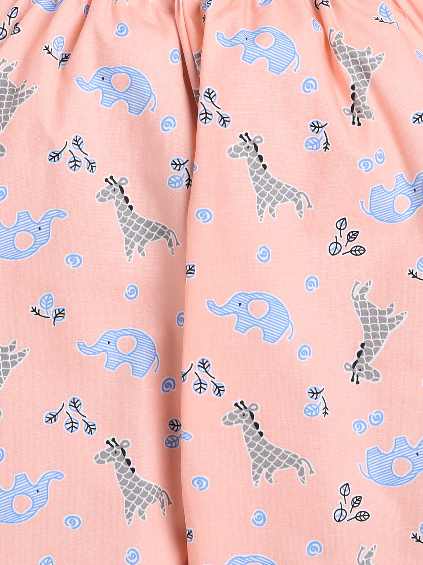 Full Sleeves Cute Animal Printed Lounge Wear Night Suit Set For Kids Peach