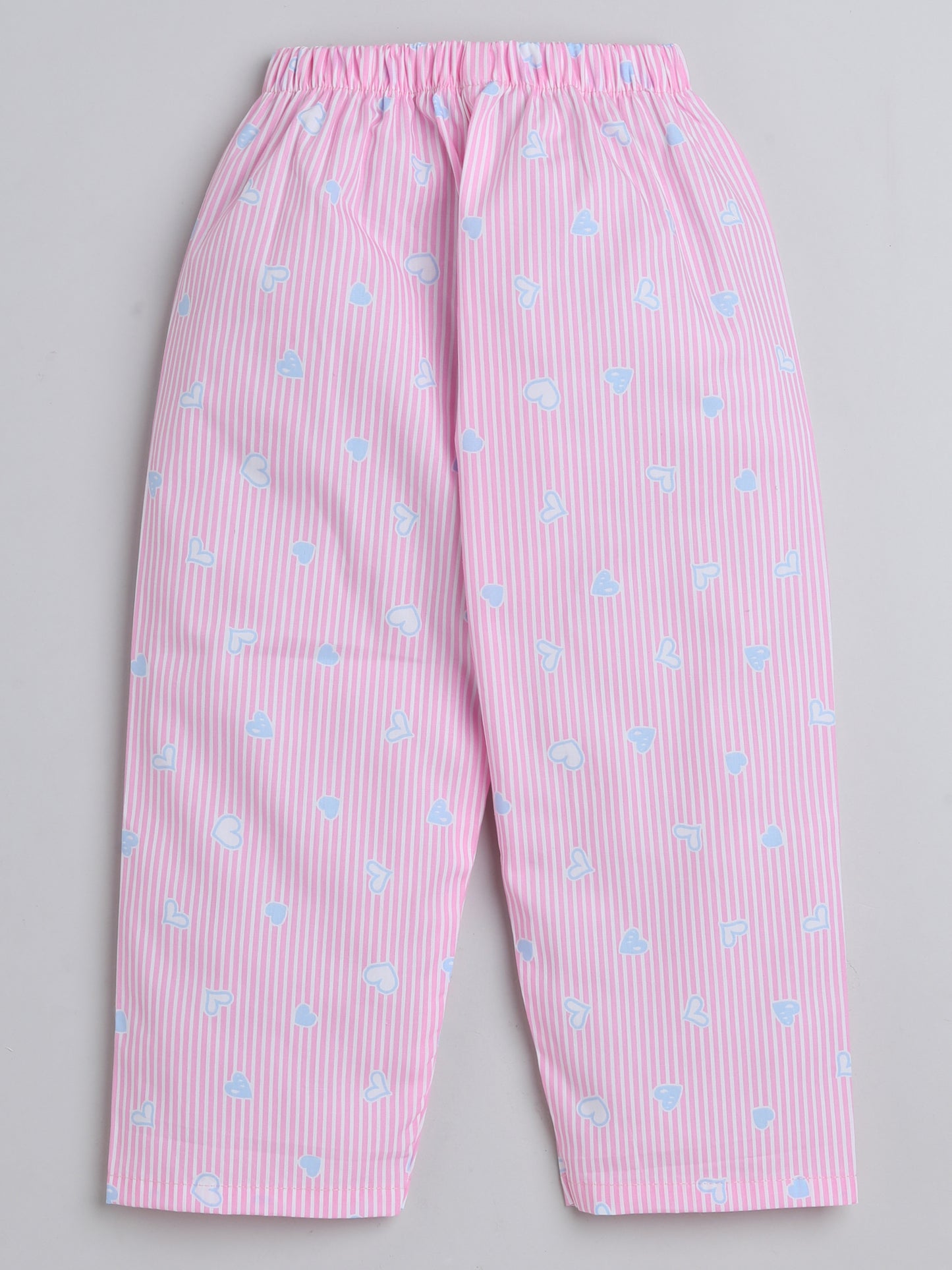 Full Sleeves Cute Heart Printed Lounge Wear Night Suit Set For Kids Pink